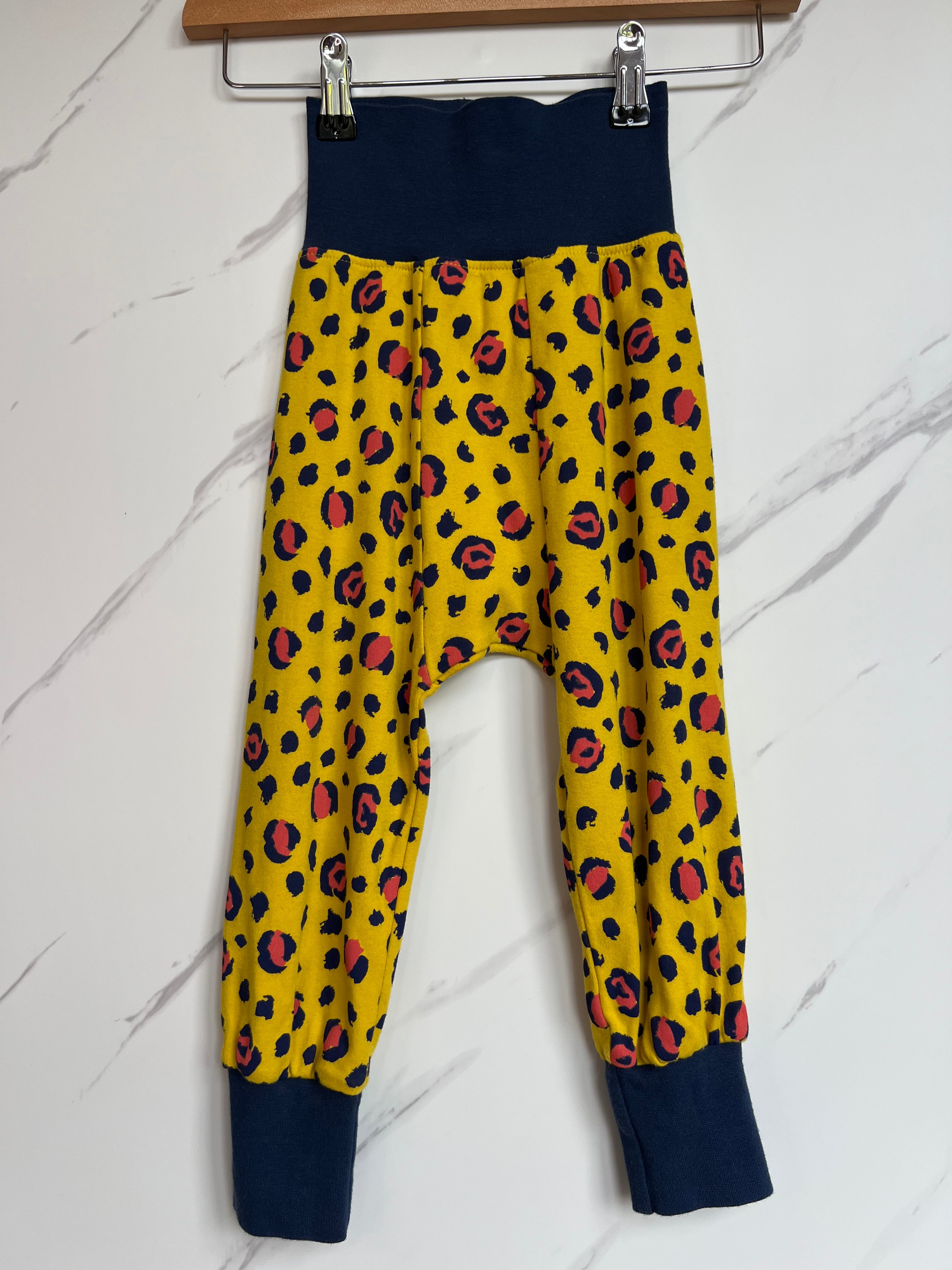 Frugi Yellow & Navy Leopard Print Parsnip Trousers Age 2-3 Years