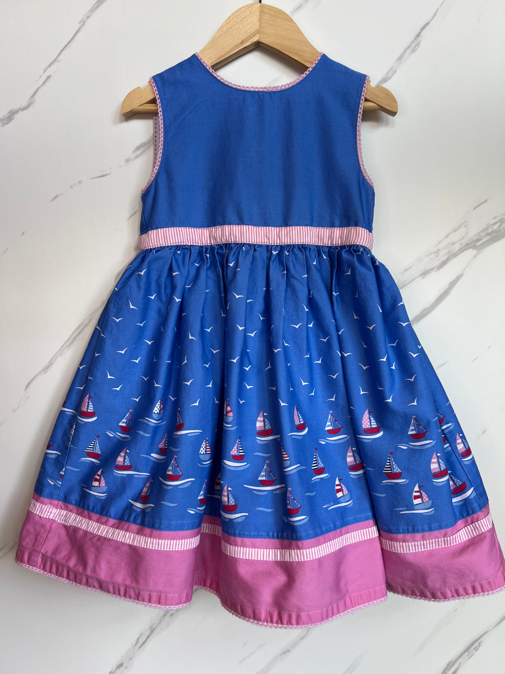 JoJo Maman Bebe Blue & Pink Boat Dress Age 3-4 Years