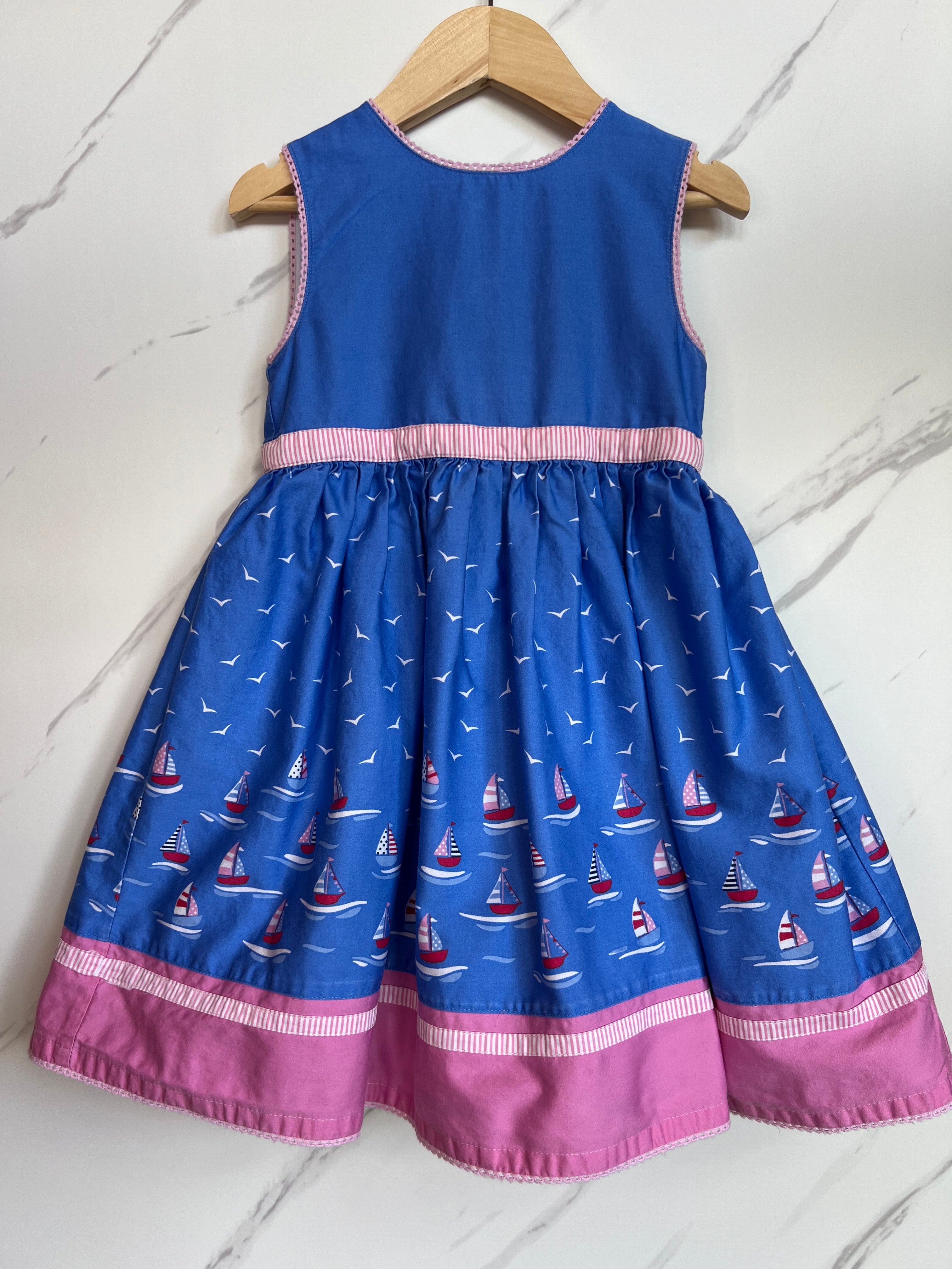 JoJo Maman Bebe Blue & Pink Boat Dress Age 3-4 Years