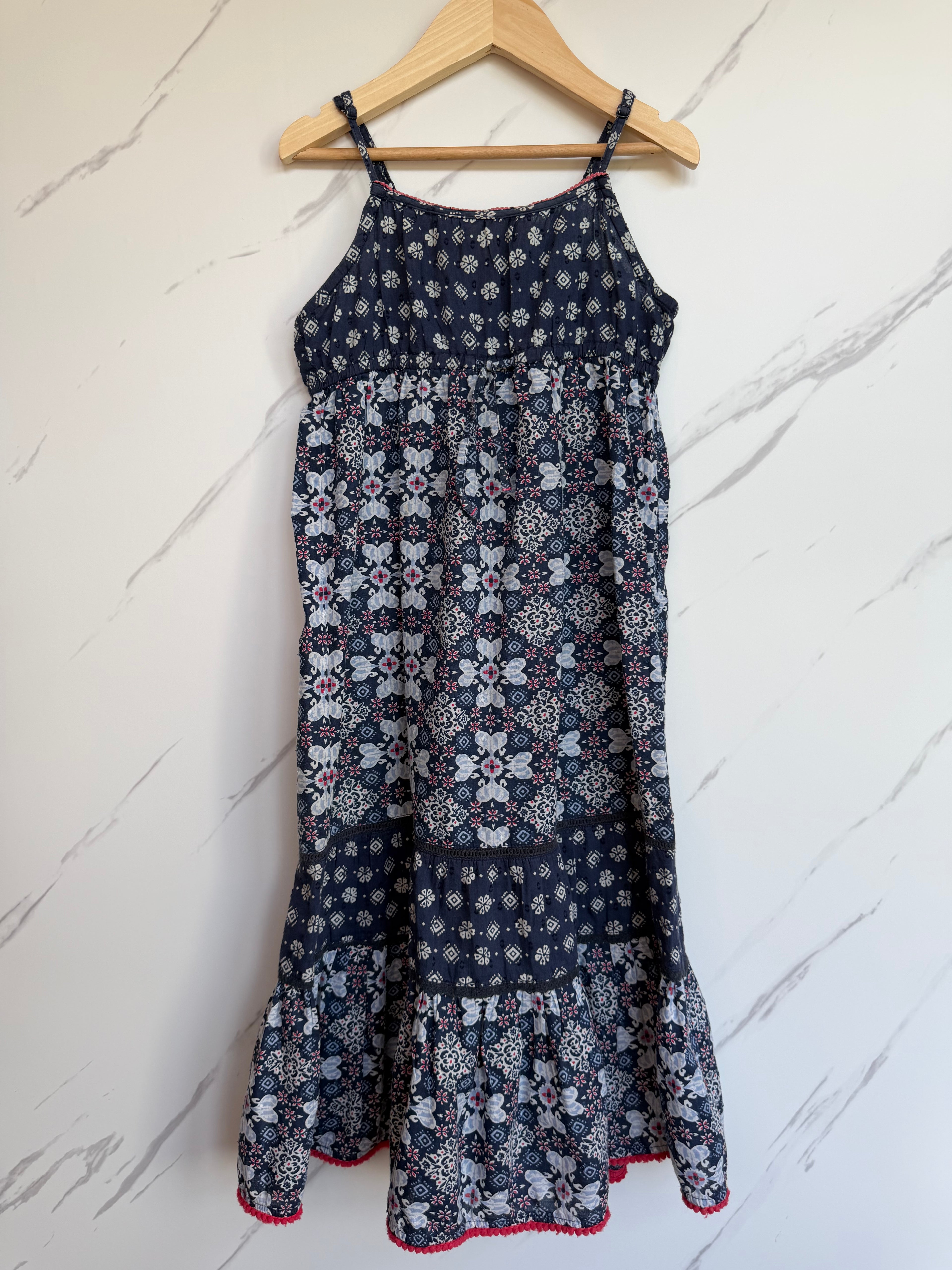 Fatface Navy & White Tiered Summer Dress Age 8-9 Years