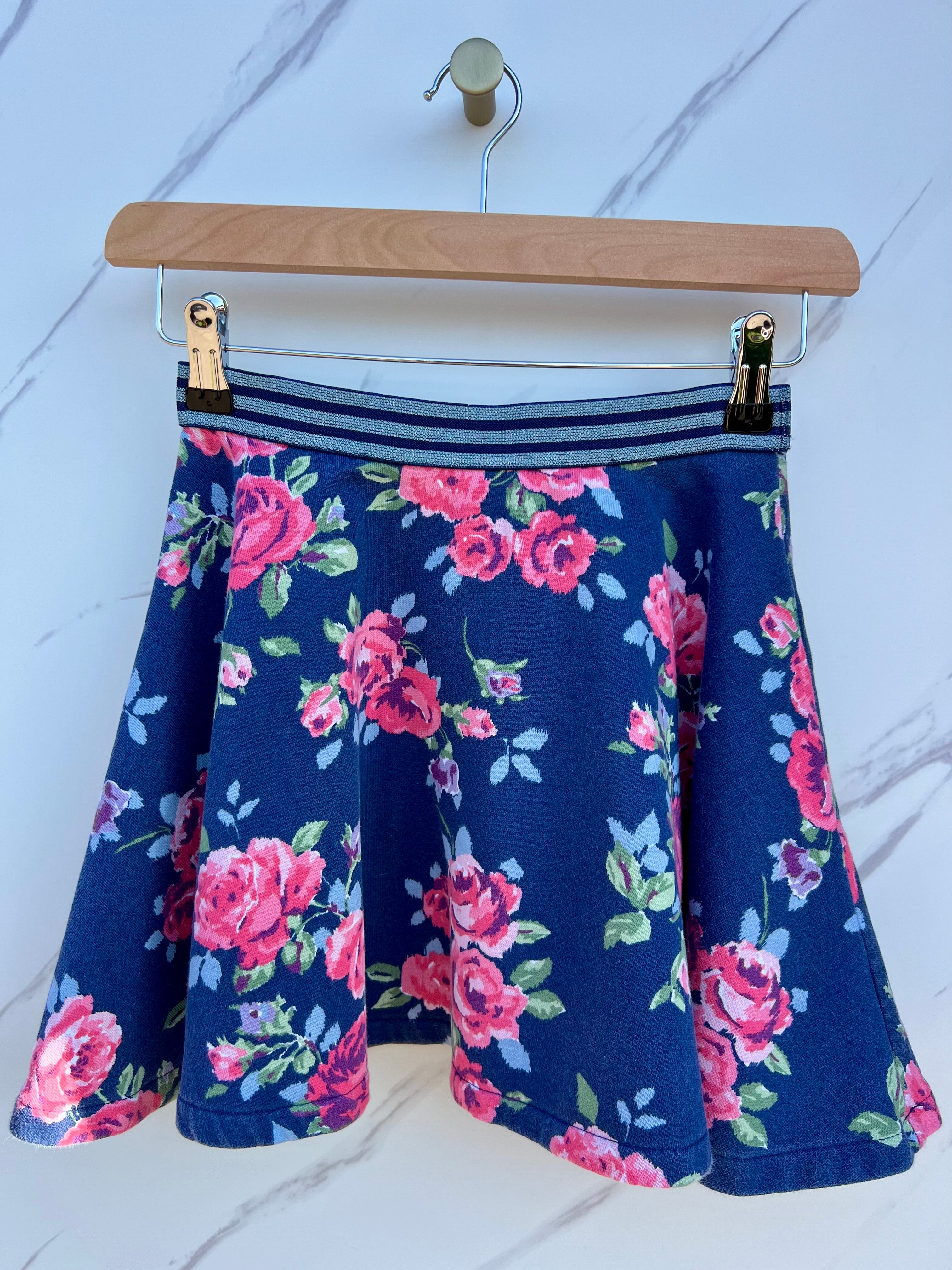 Boden Navy Skirt with Rose Design Age 9-10 years