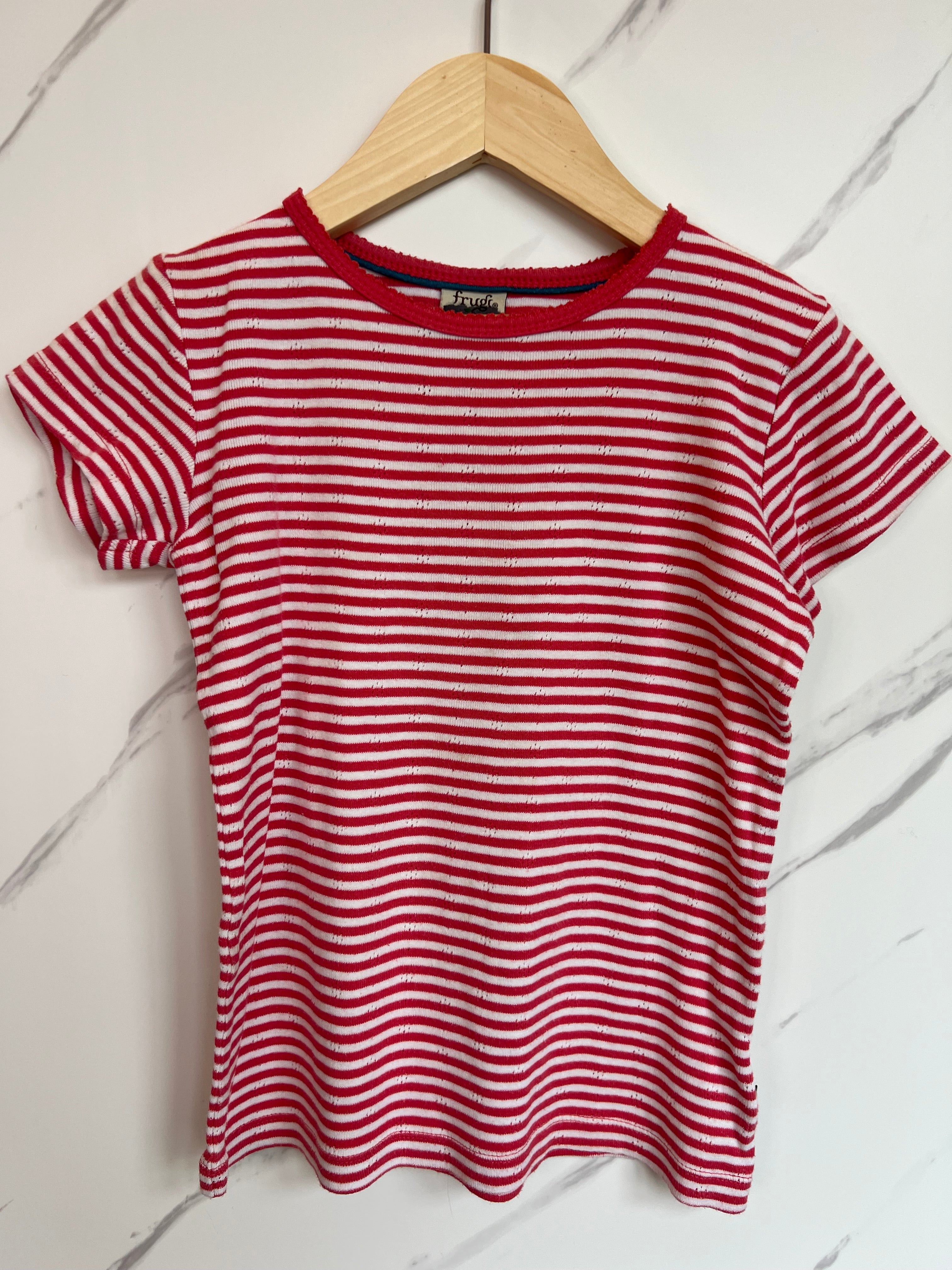 Frugi Pink & White Striped Pontelle T-Shirt Age 7-8 Years