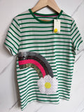 Boden Green Striped Rainbow Sequin T-Shirt Age 8-9 Years