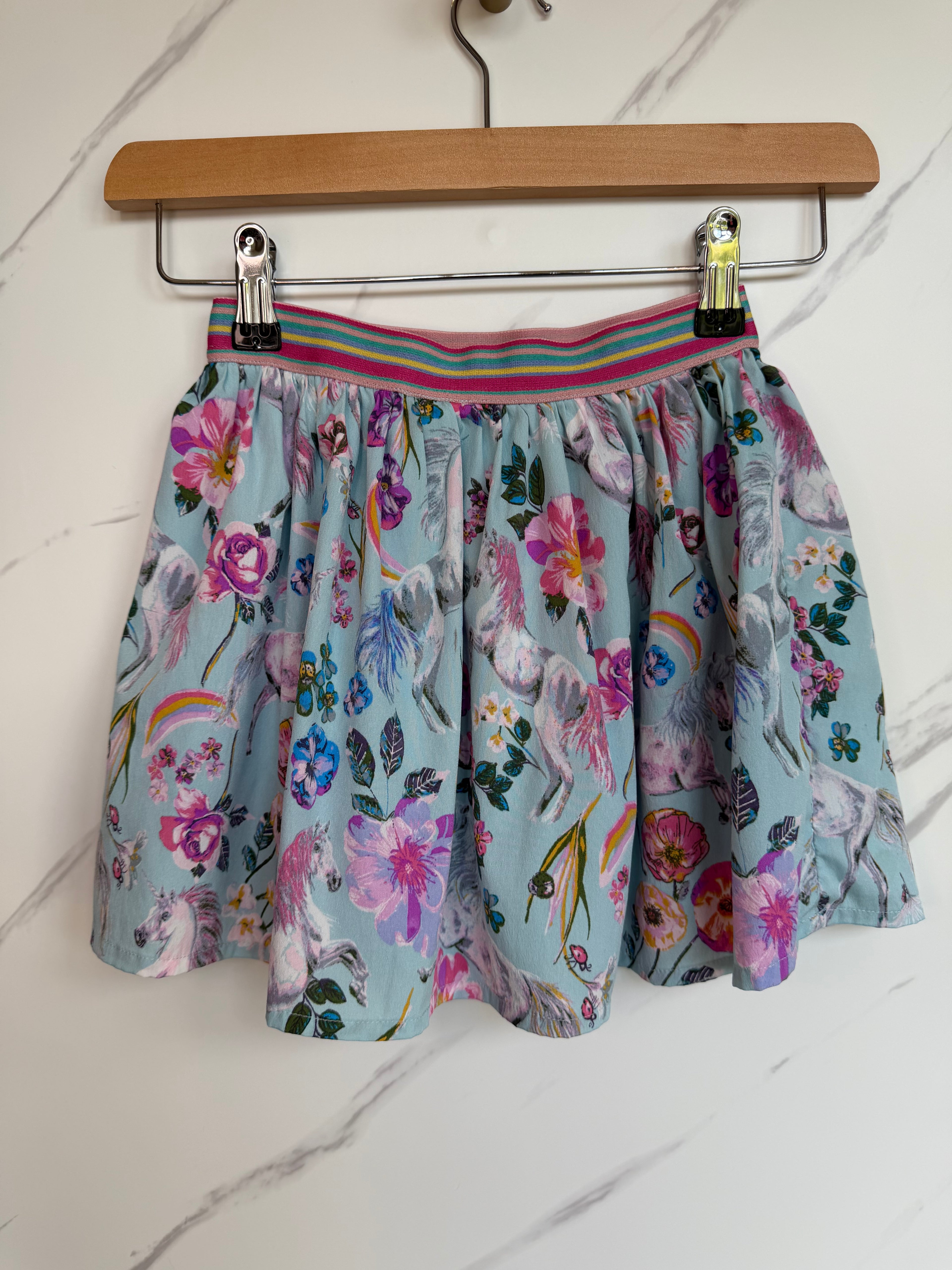 Monsoon Pale Blue Horses & Flowers Skirt Age 3-4 Years