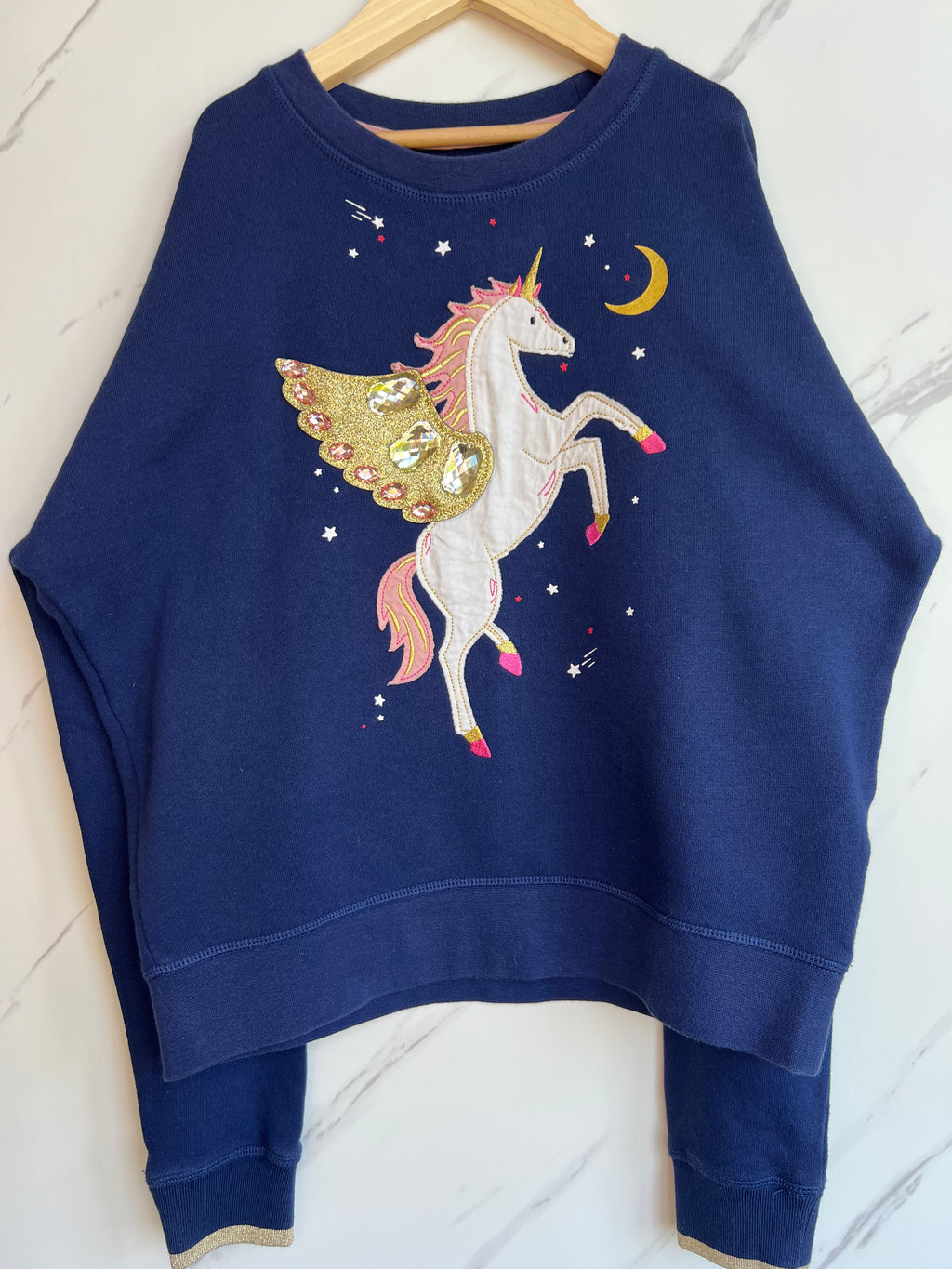 Boden Navy Jewelled Unicorn Sweatshirt Age 11-12 Years