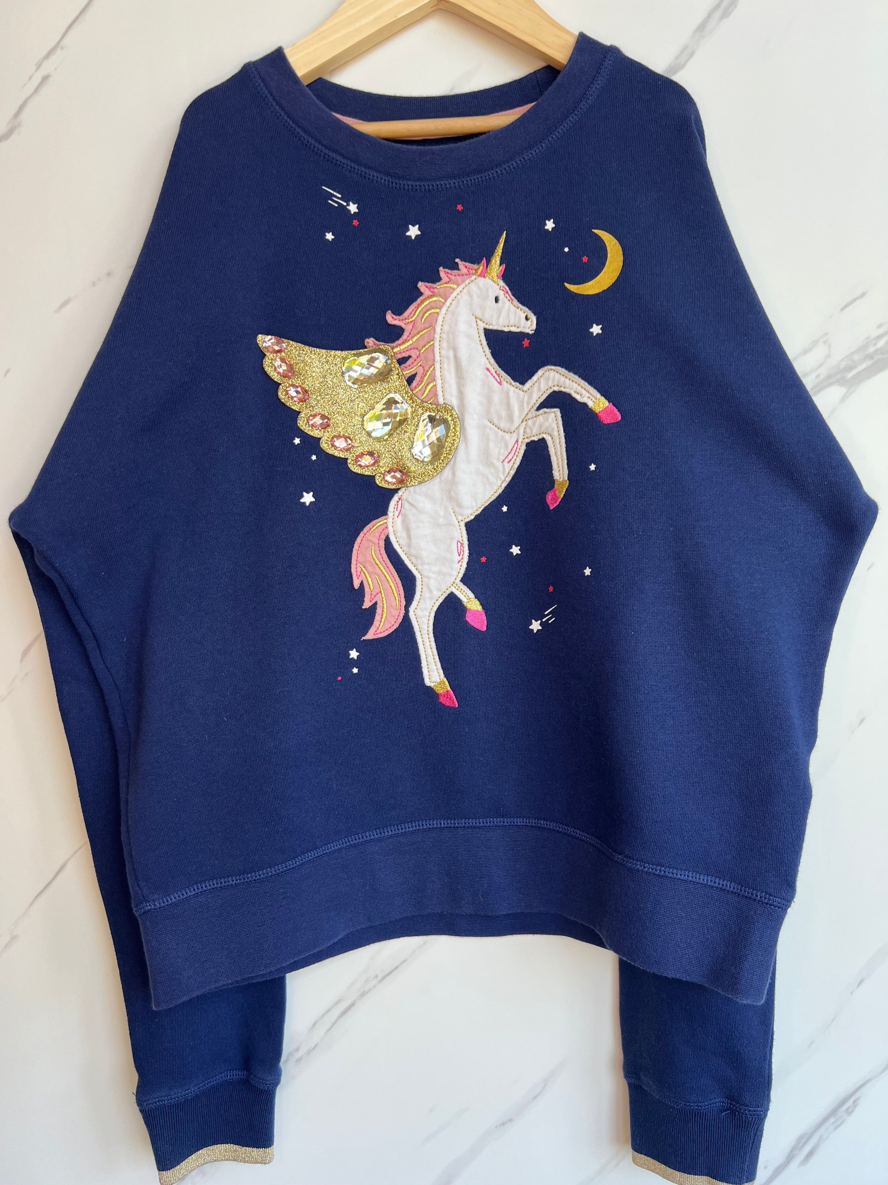 Boden Navy Jewelled Unicorn Sweatshirt Age 11-12 Years