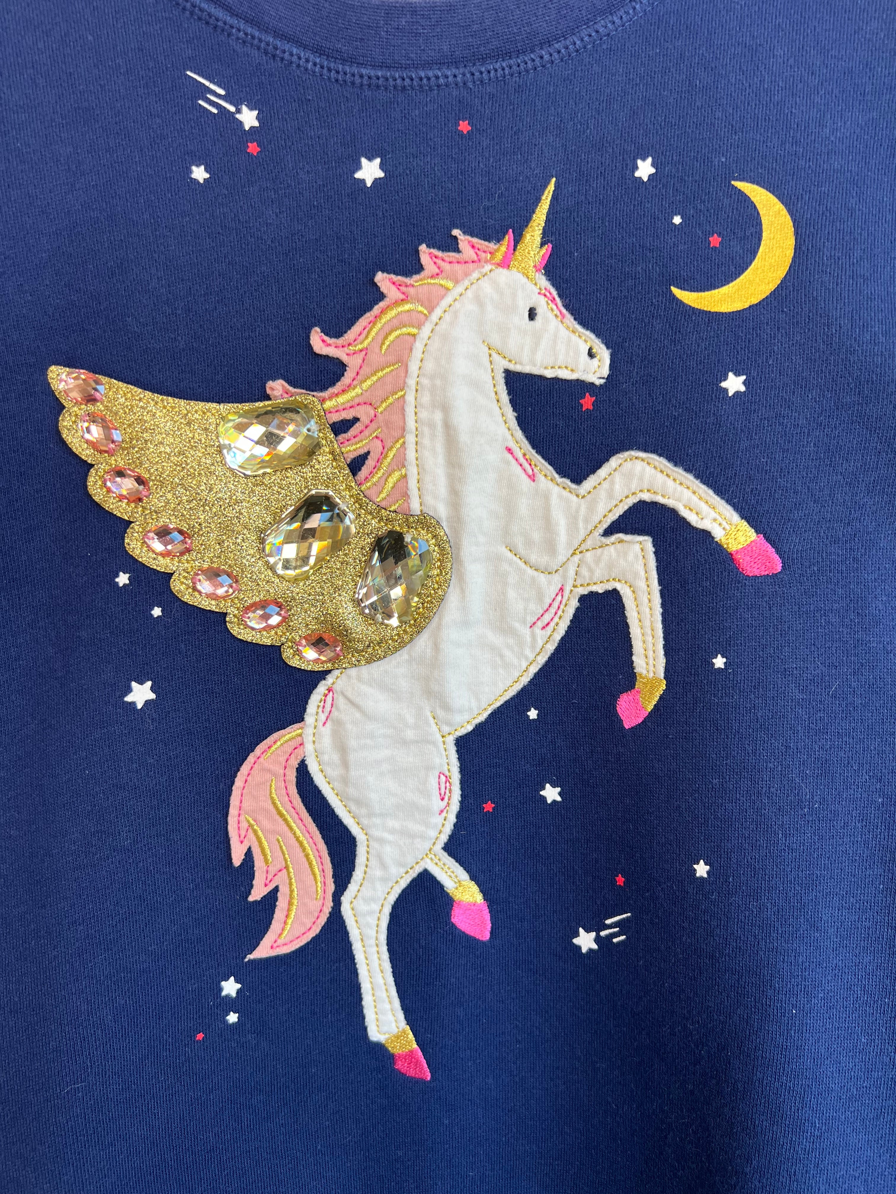Boden Navy Jewelled Unicorn Sweatshirt Age 11-12 Years