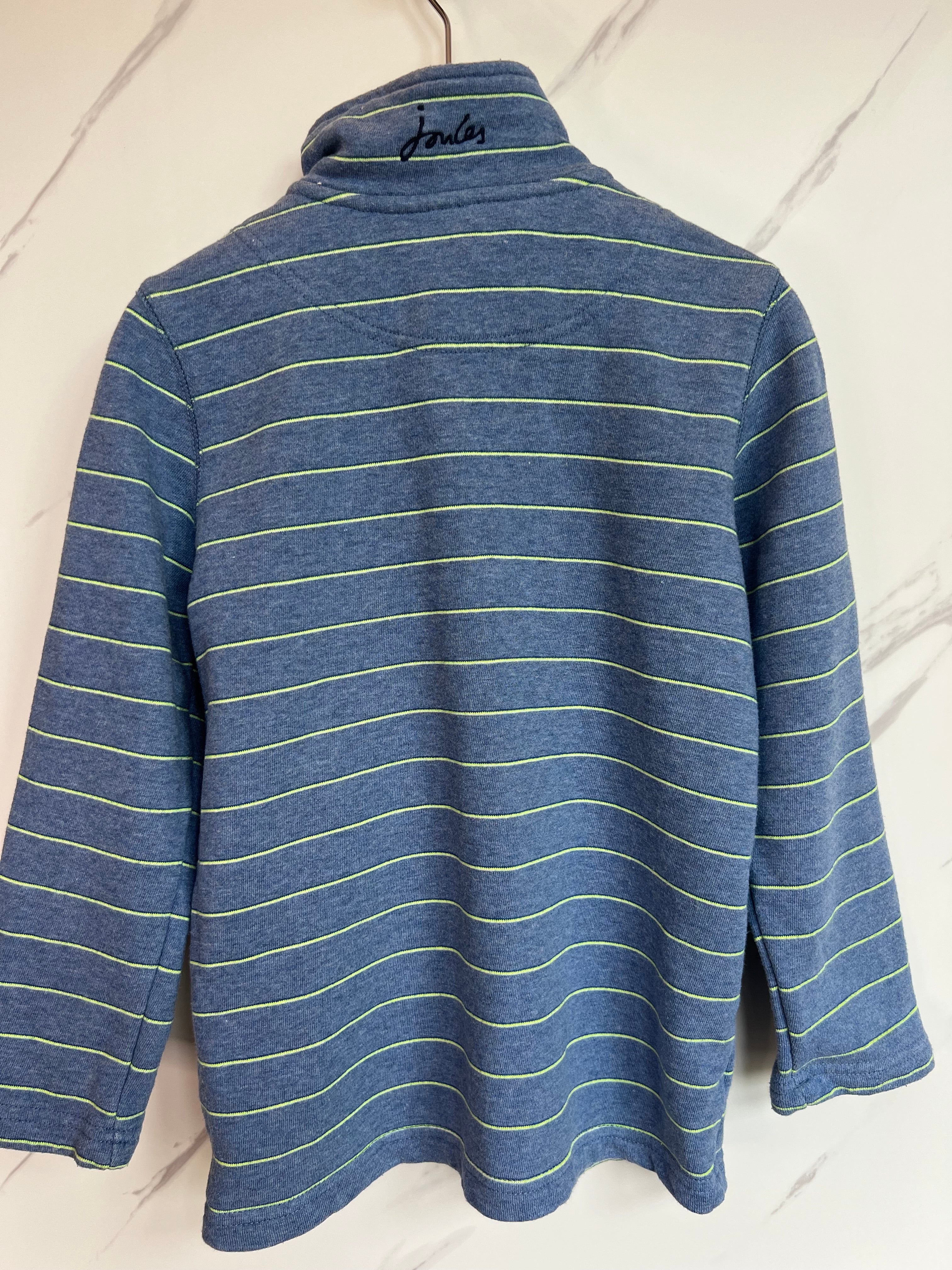 Joules Blue Fine Striped Top Zip Sweatshirt Age 5-6 years
