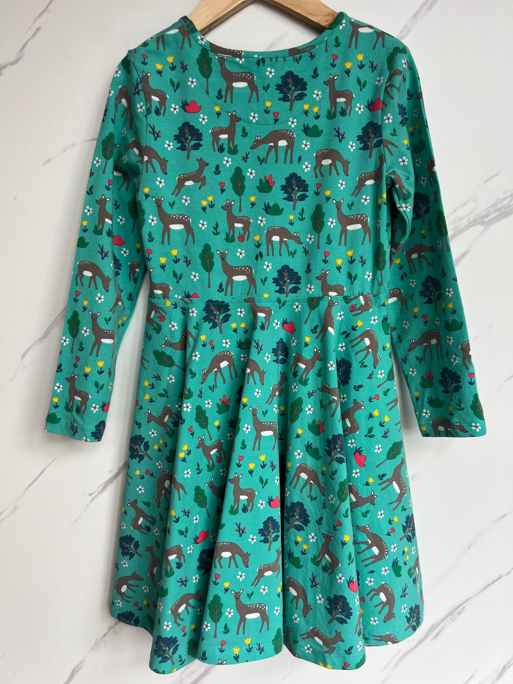 Frugi Green Deer Skater Dress Age 6-7 Years