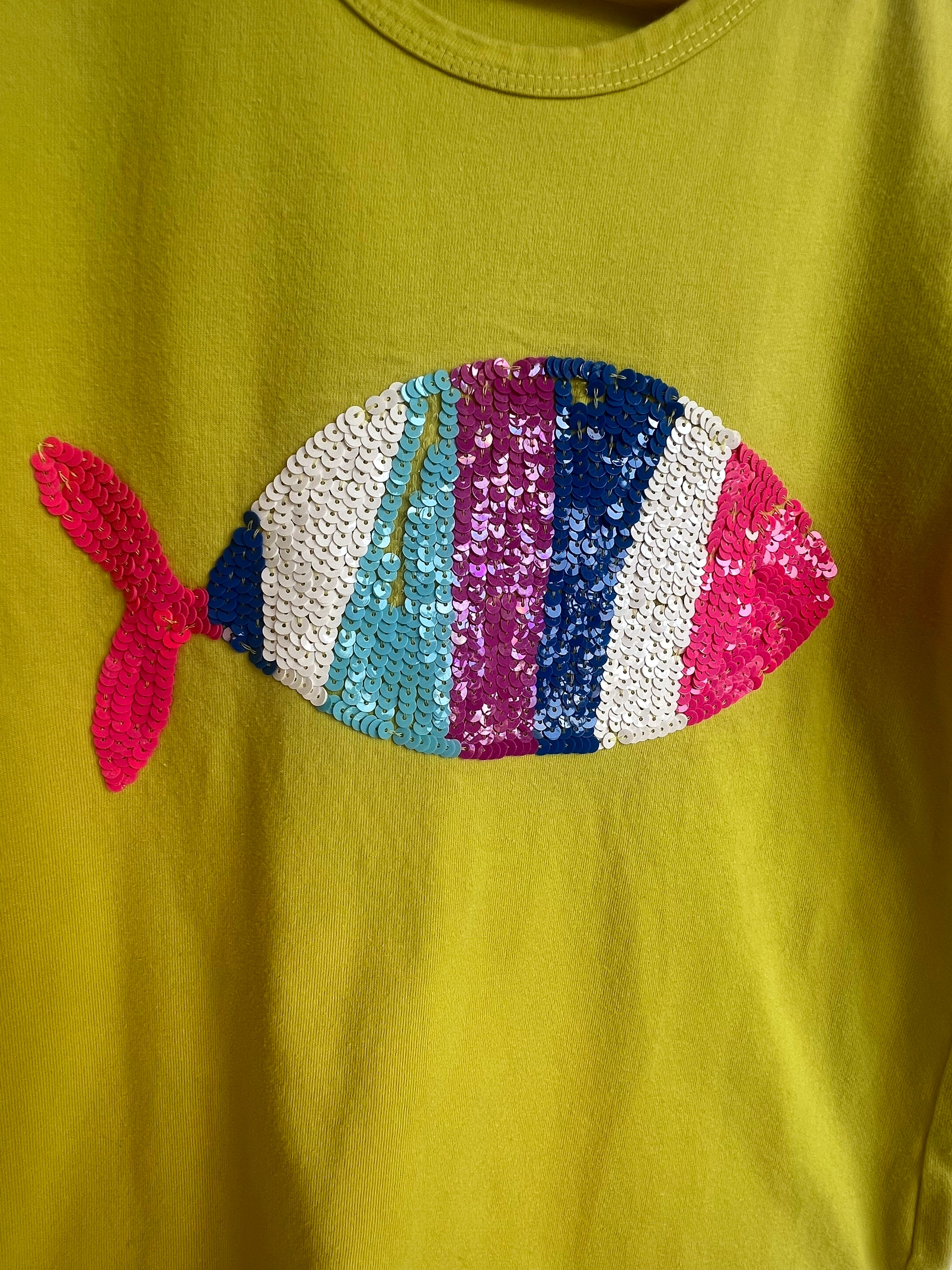 Boden Yellow Sequinned Fish T-Shirt Age 9-10 Years