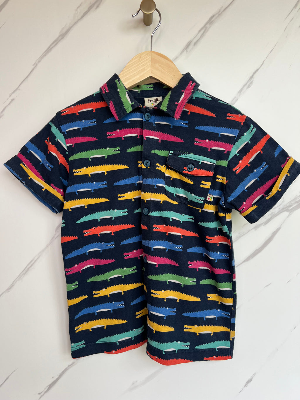 Frugi Navy Crocodile Shirt Age 5-6 Years