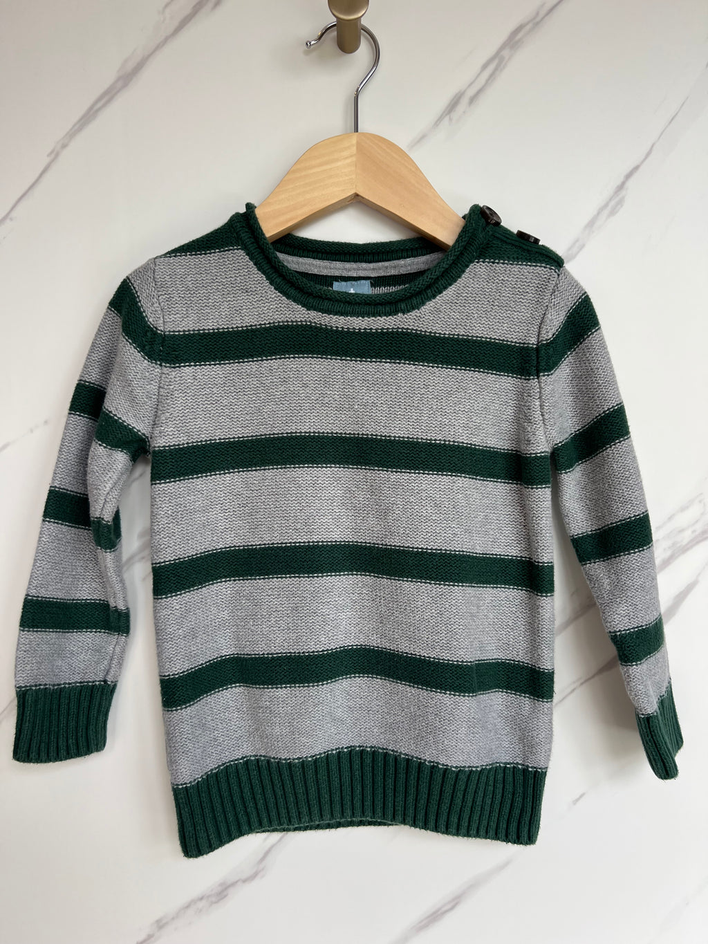 Gap Grey & Green Striped Jumper Age 3 Years