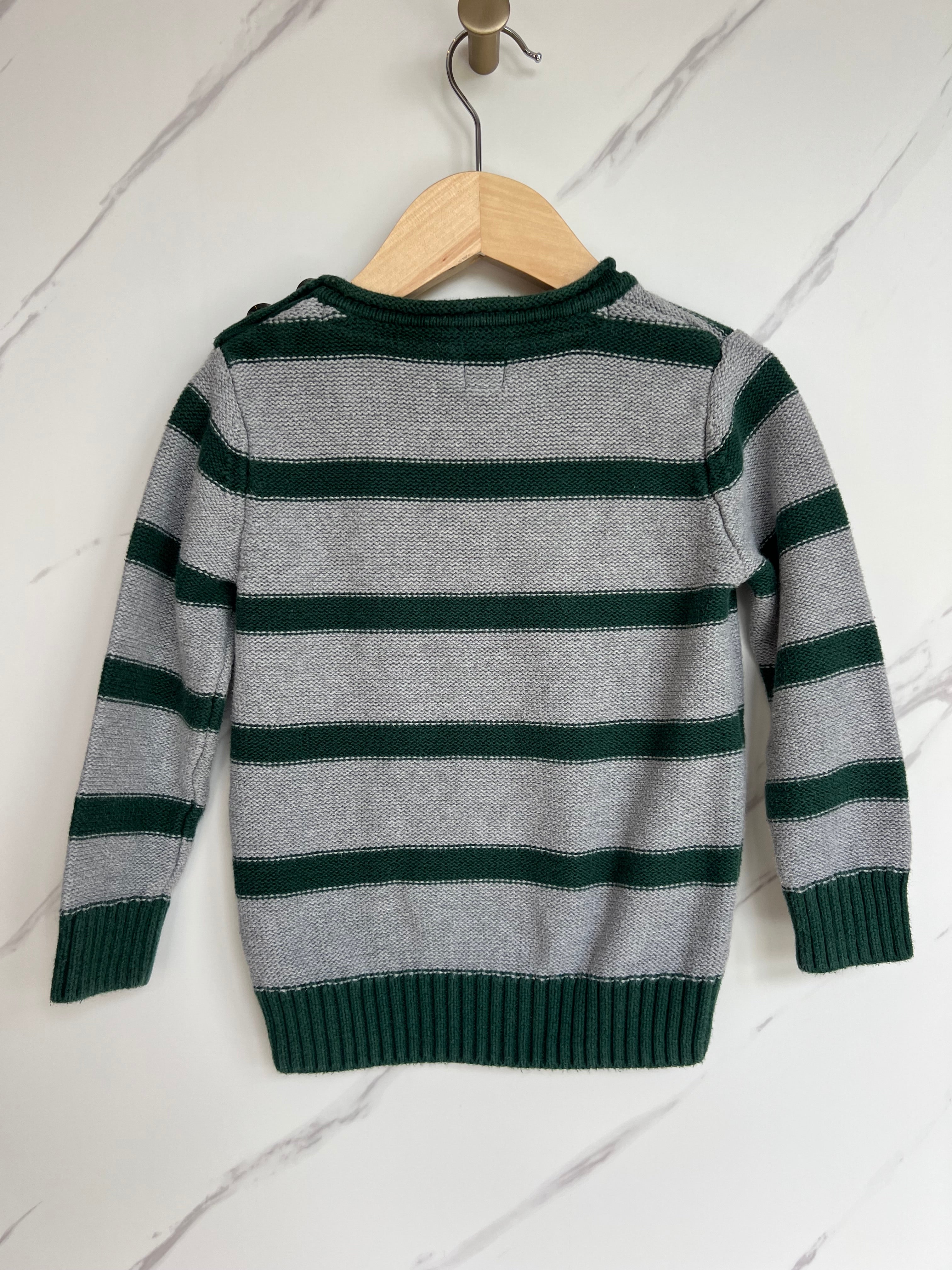 Gap Grey & Green Striped Jumper Age 3 Years