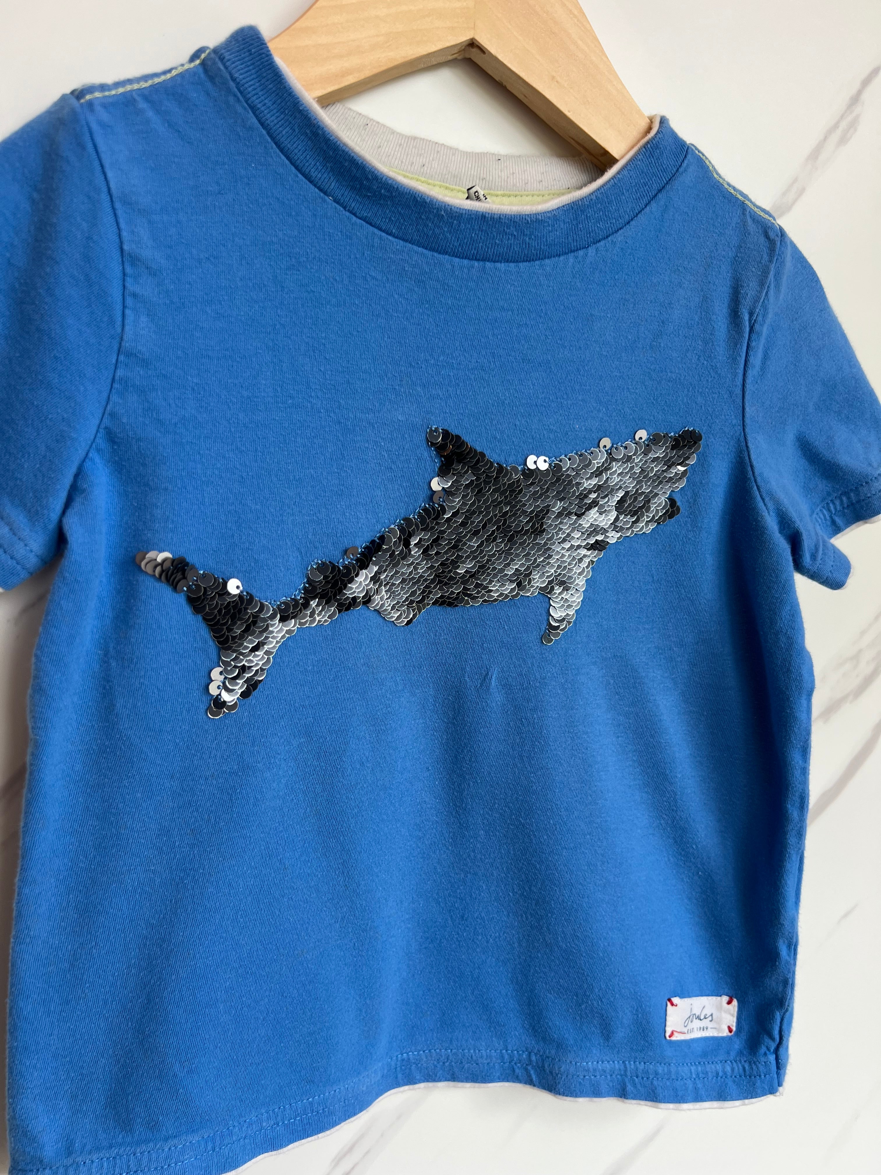 Joules Blue & Silver Shark T-Shirt Age 3 Years
