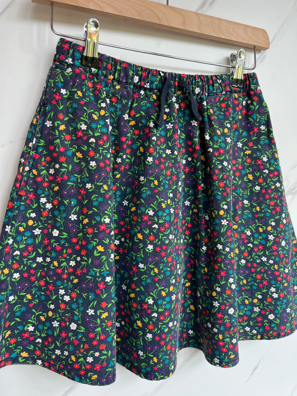 Frugi Navy Floral Denim Skirt Age 8-9 Years