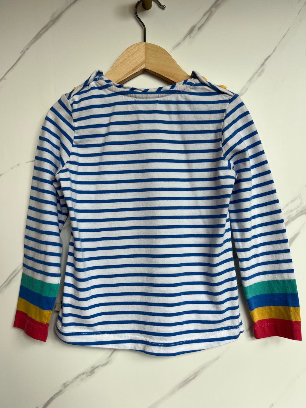 Frugi Blue & White Striped Rainbow Cuff Top Age 4-5 Years