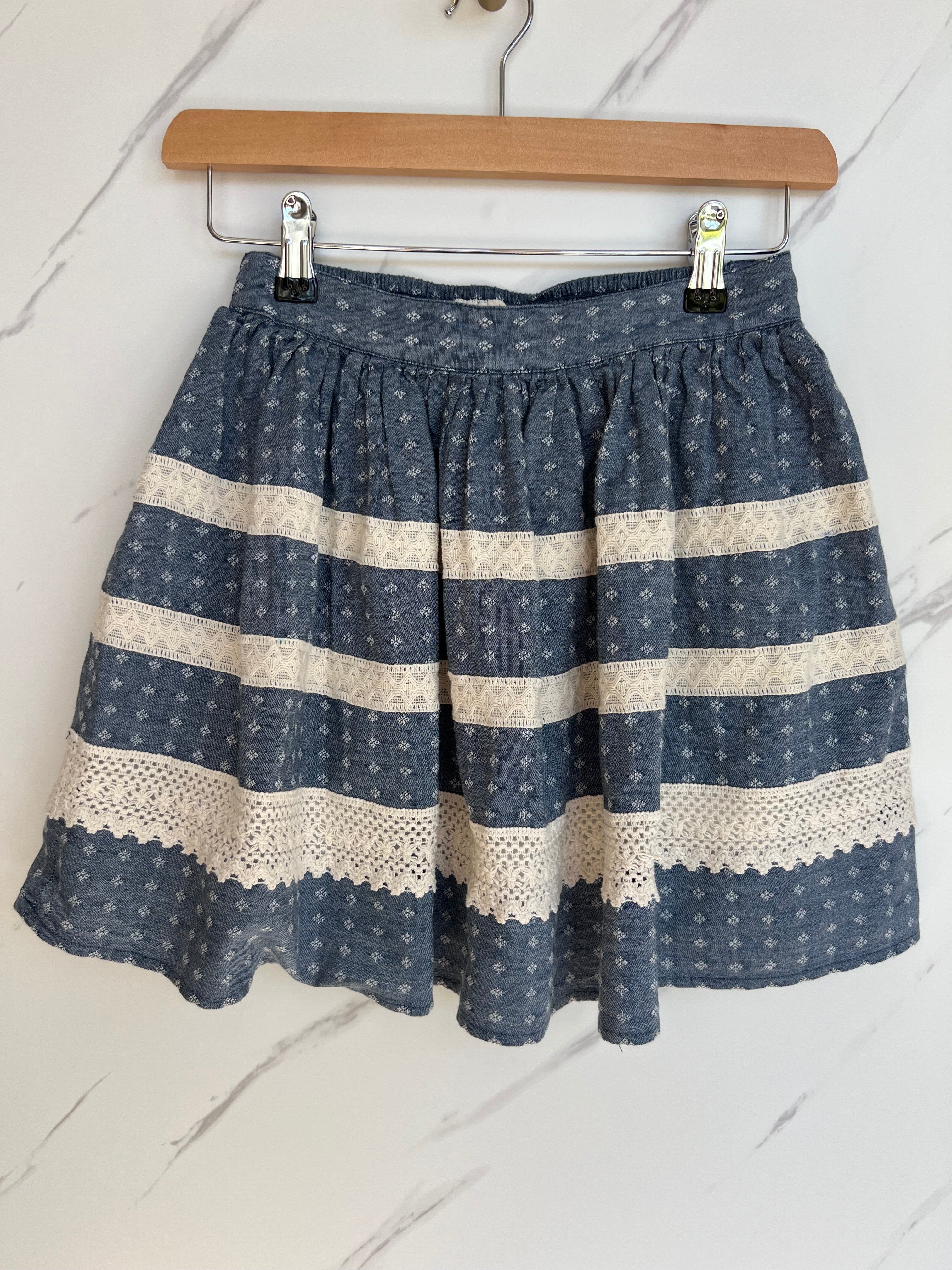 Monsoon Blue and Cream Lace Detail Skirt Age 11-12 Years