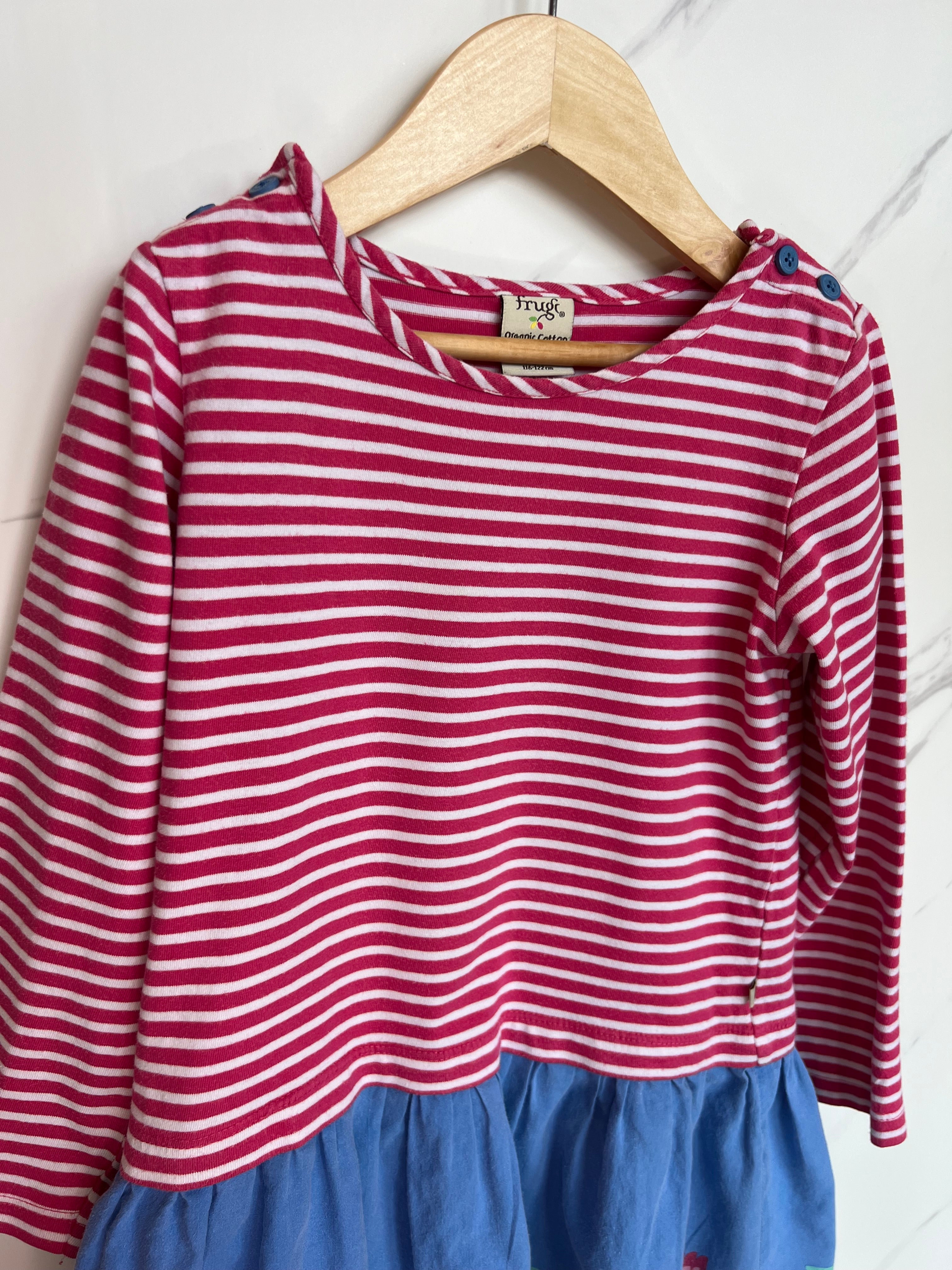 Frugi Long-Sleeved Rainbow & Birds Dress Age 6-7 Years