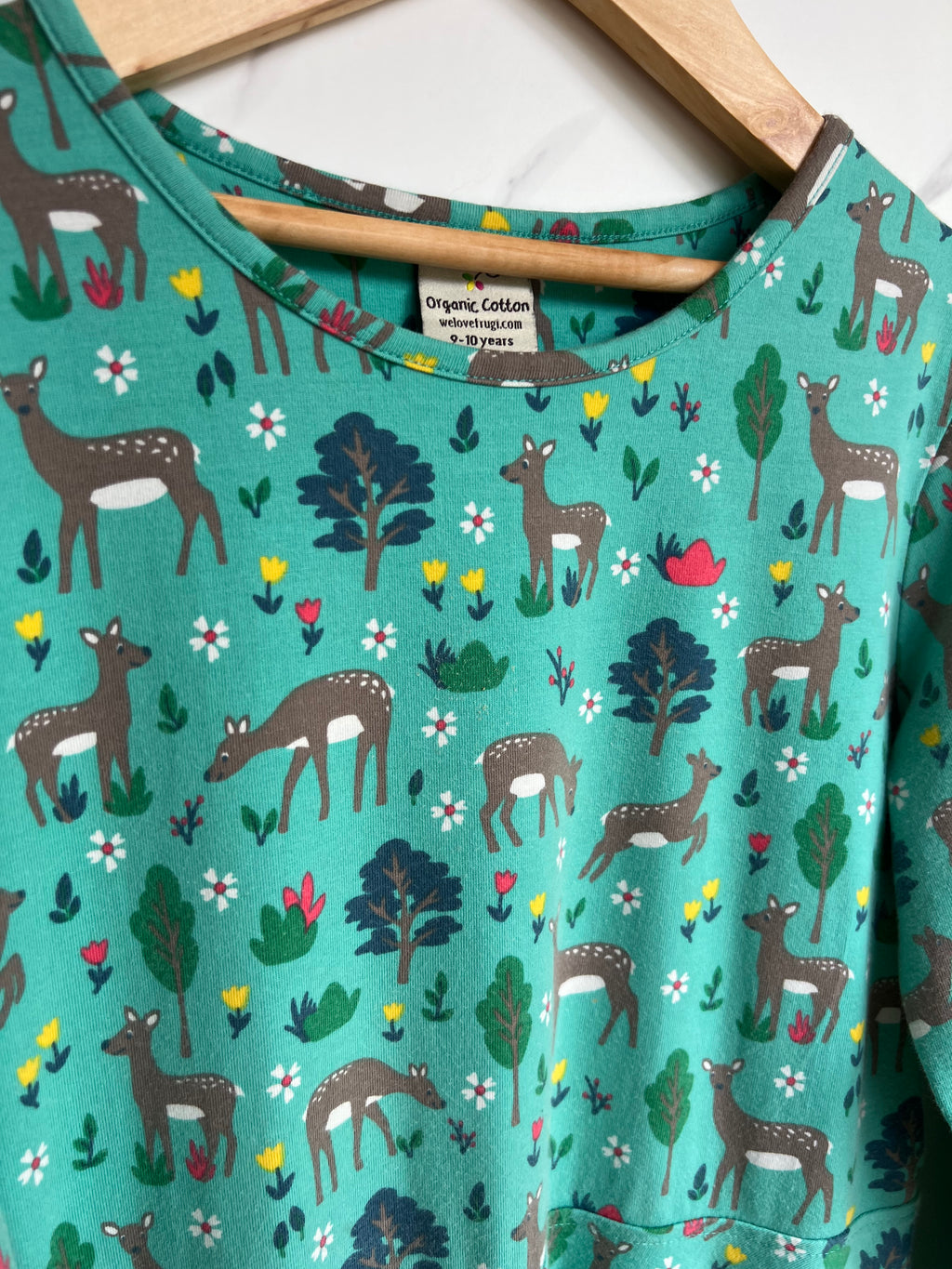 Frugi Green Deer Skater Dress Age 9-10 Years