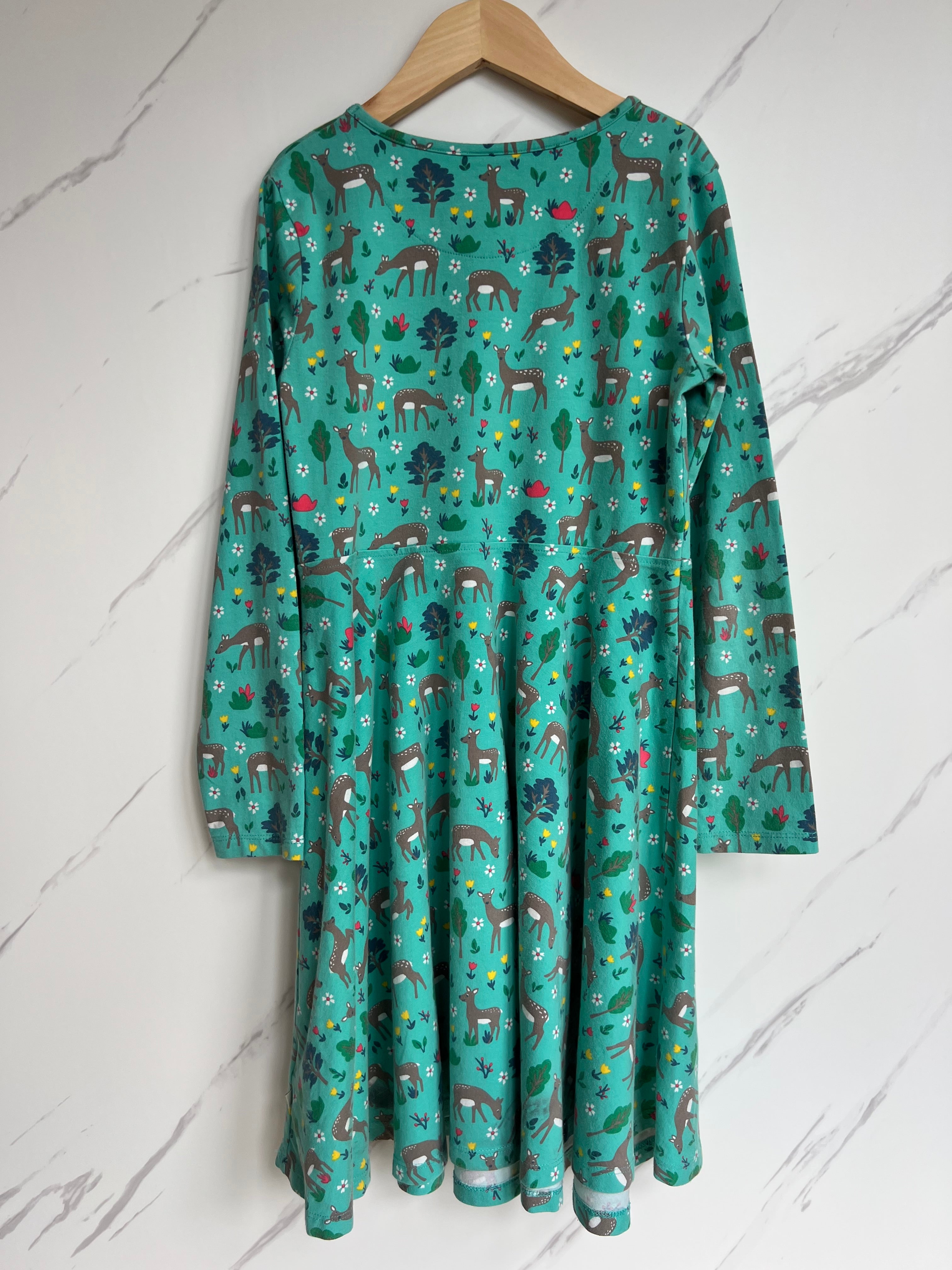 Frugi Green Deer Skater Dress Age 9-10 Years