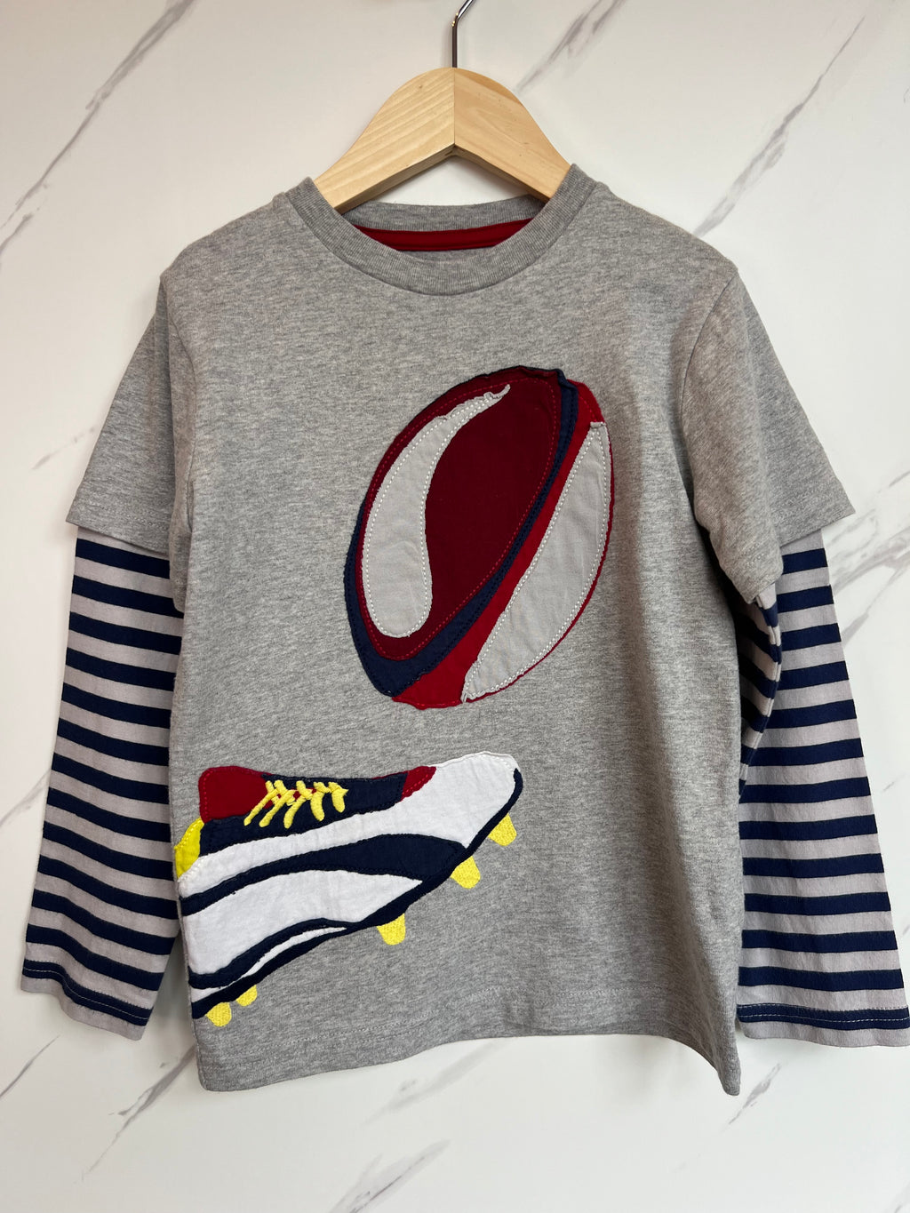 Boden Grey Rugby Ball Long-Sleeved Top Age 5-6 Years