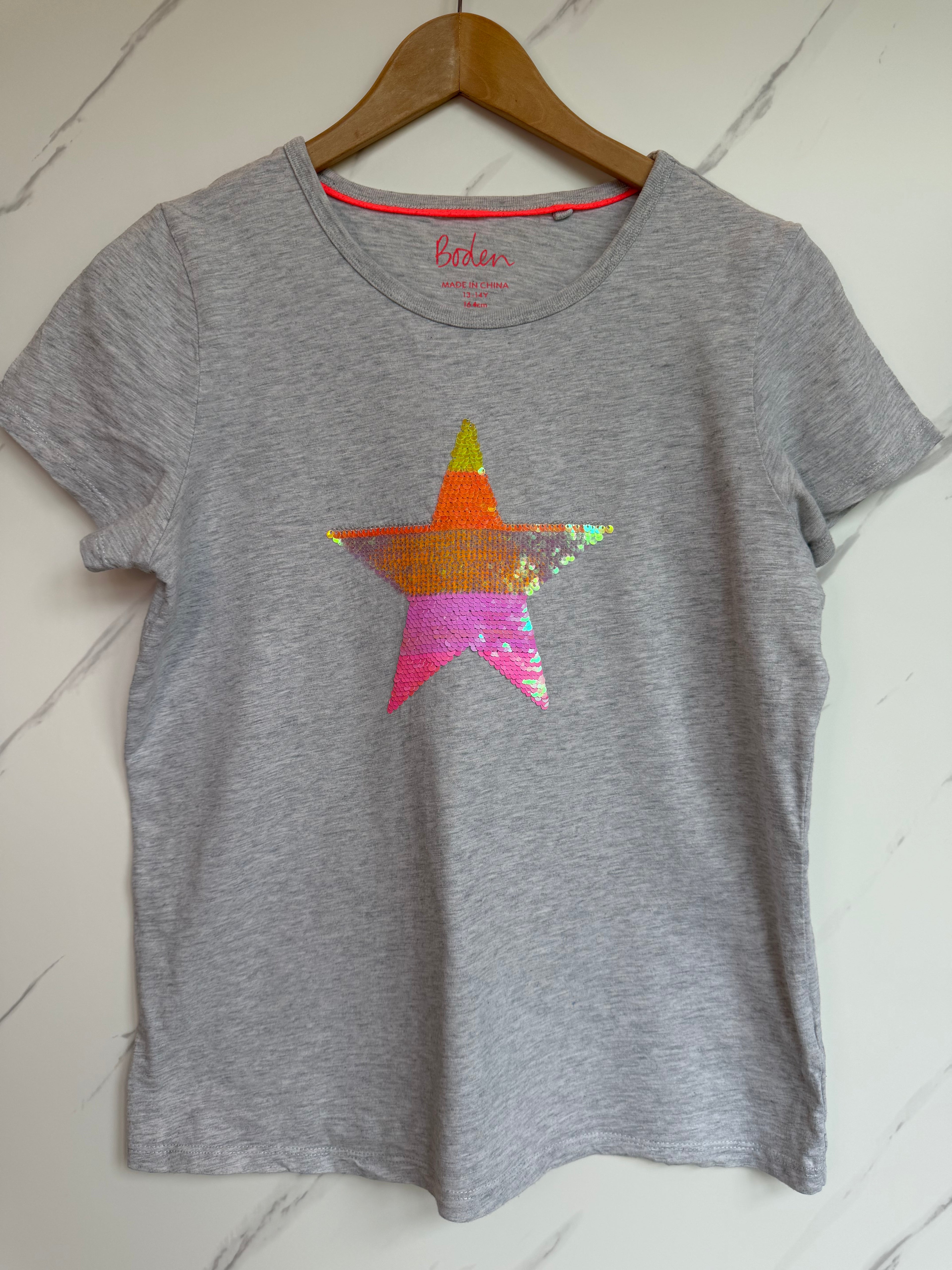 Boden Grey Star Sequin T-Shirt Age 13-14 Years
