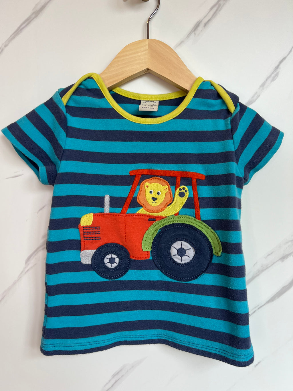 Frugi Blue Striped Tractor T-Shirt Age 18-24 Months