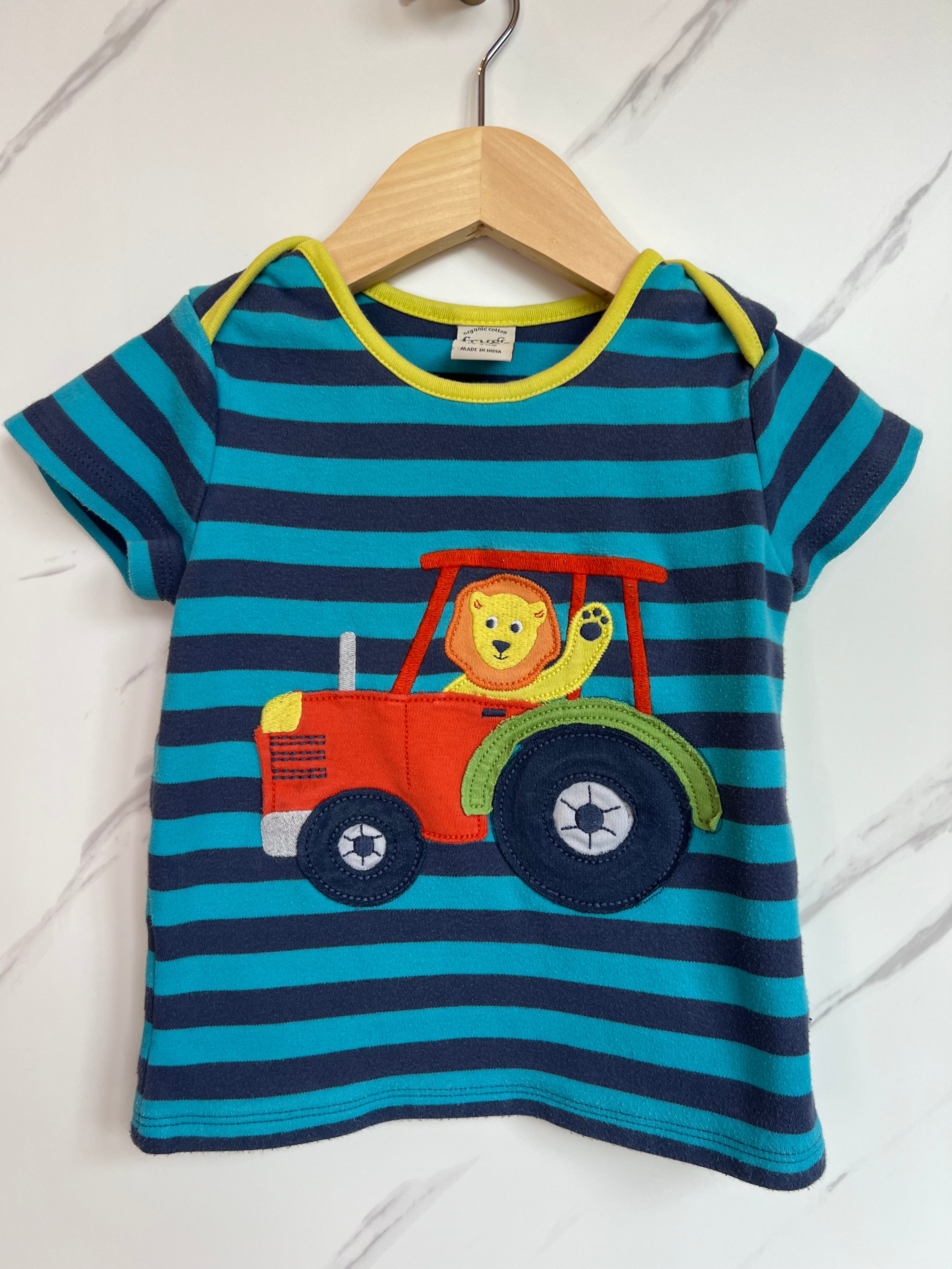 Frugi Blue Striped Tractor T-Shirt Age 18-24 Months