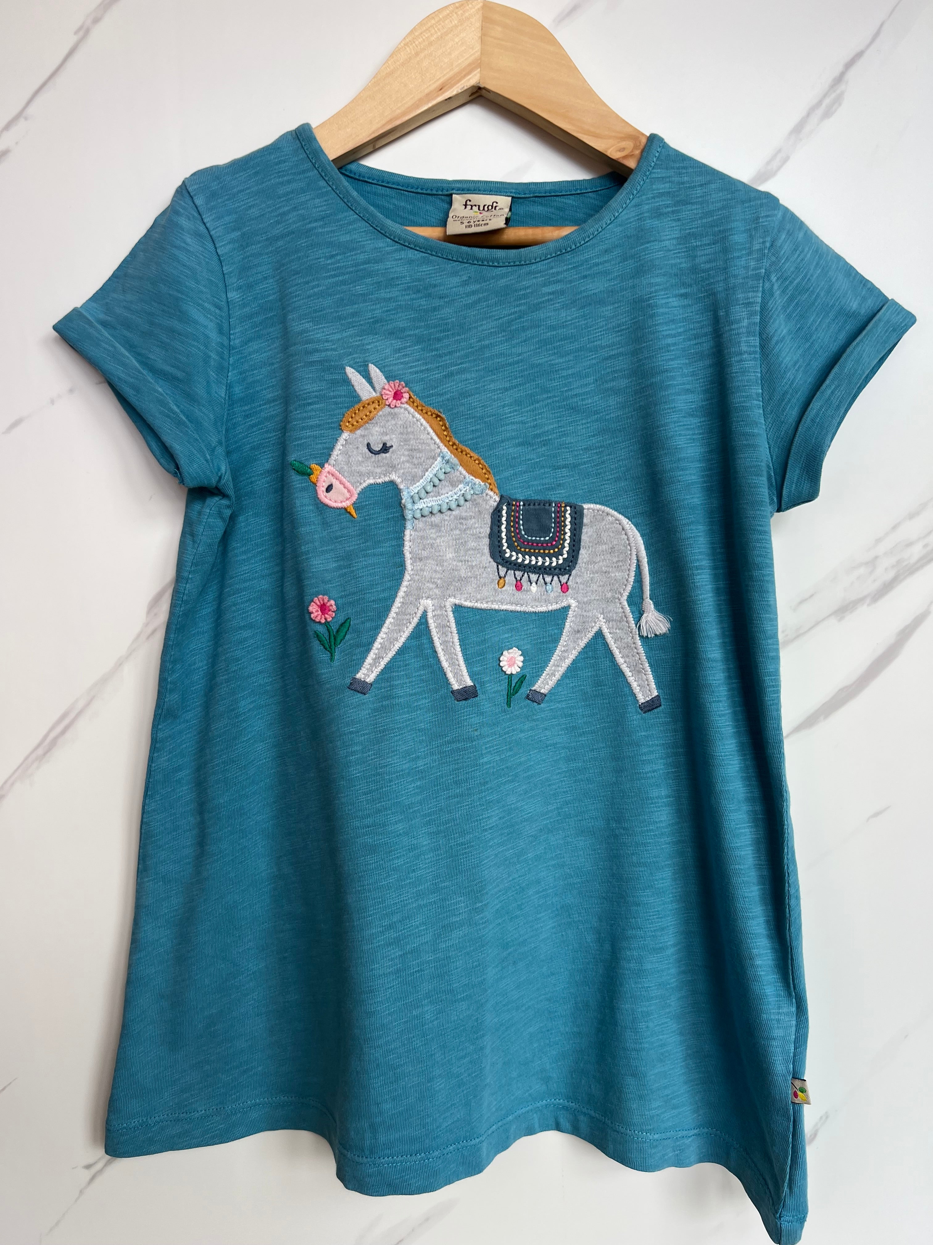Frugi Turquoise Pony T-Shirt Age 5-6 Years