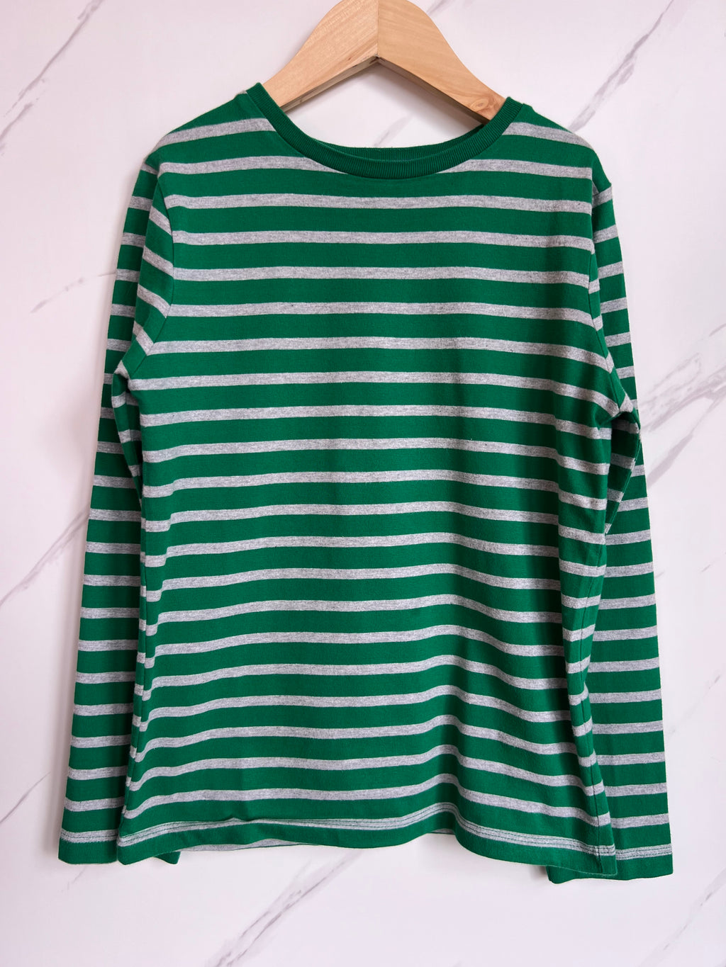Boden Green & Grey Striped Long-Sleeved Top Age 8-9 Years