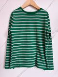 Boden Green & Grey Striped Long-Sleeved Top Age 8-9 Years