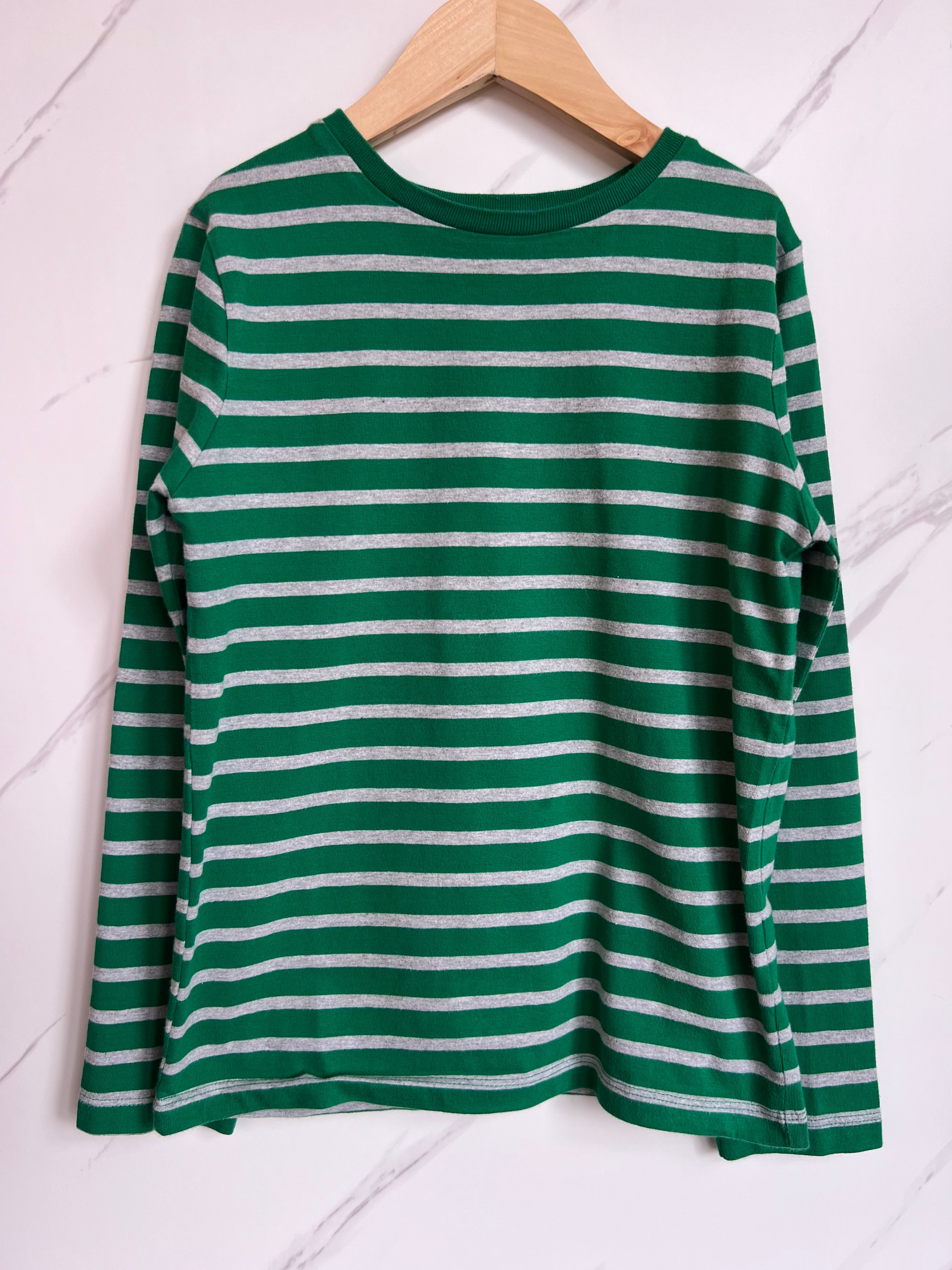 Boden Green & Grey Striped Long-Sleeved Top Age 8-9 Years