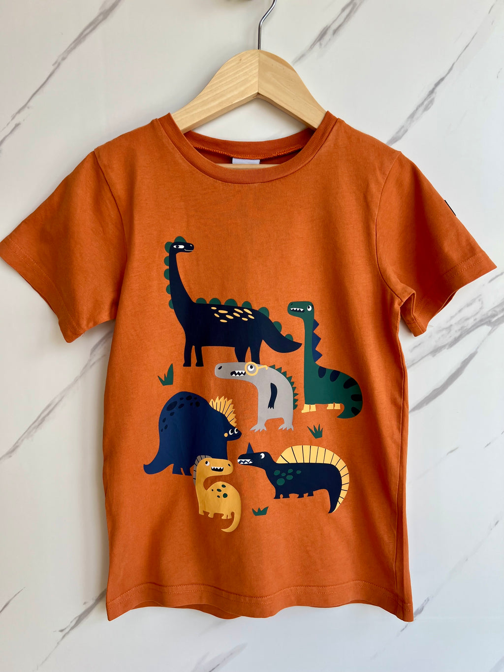 Polarn O. Pyret Orange Dinosaurs T-Shirt Age 7-8 Years