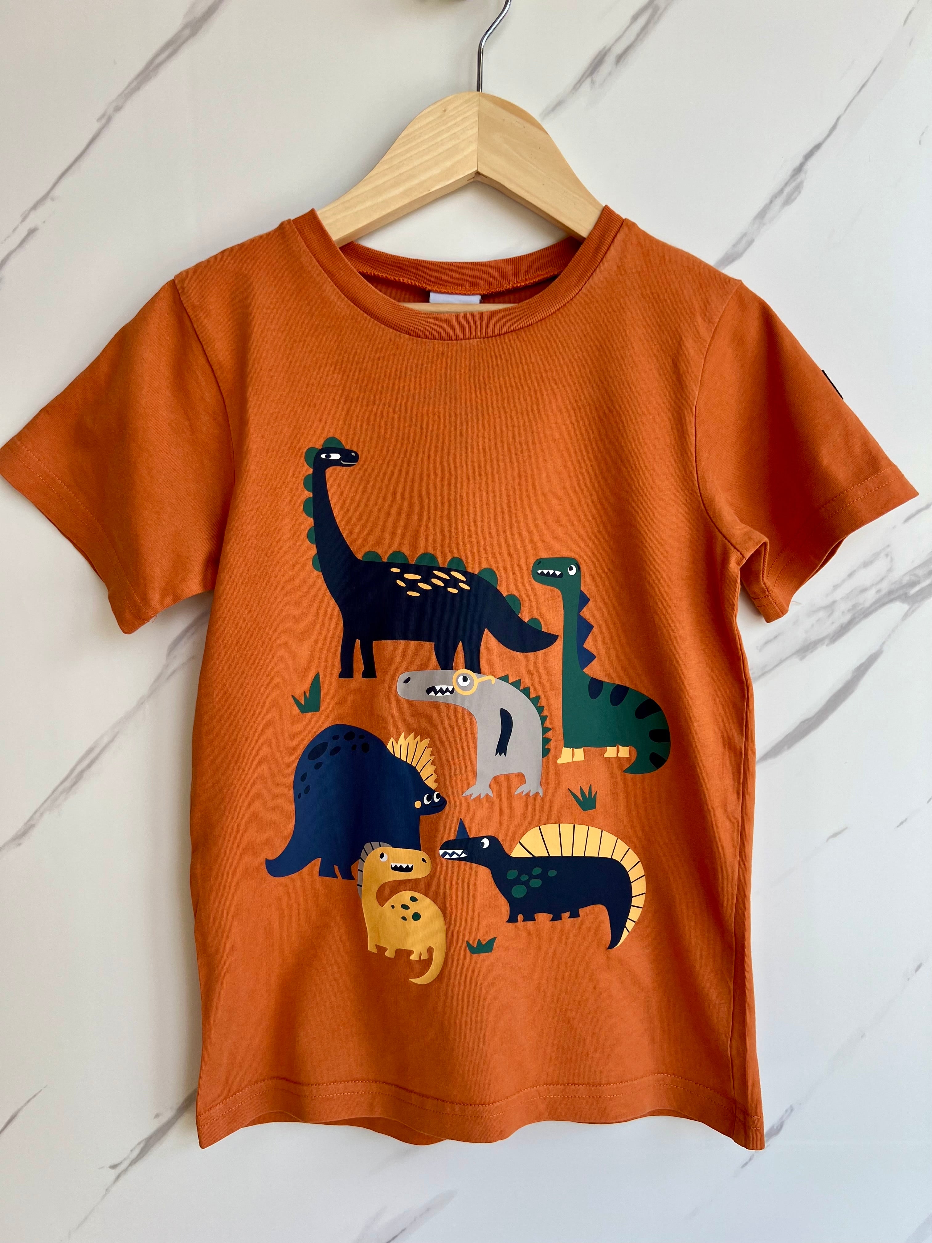 Polarn O. Pyret Orange Dinosaurs T-Shirt Age 7-8 Years