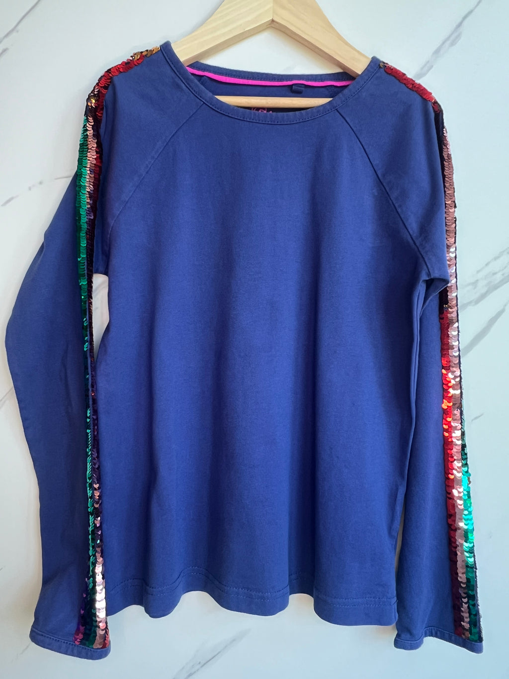 Boden Navy Long-Sleeved Top with Sequin Detail Age 9-10 Years