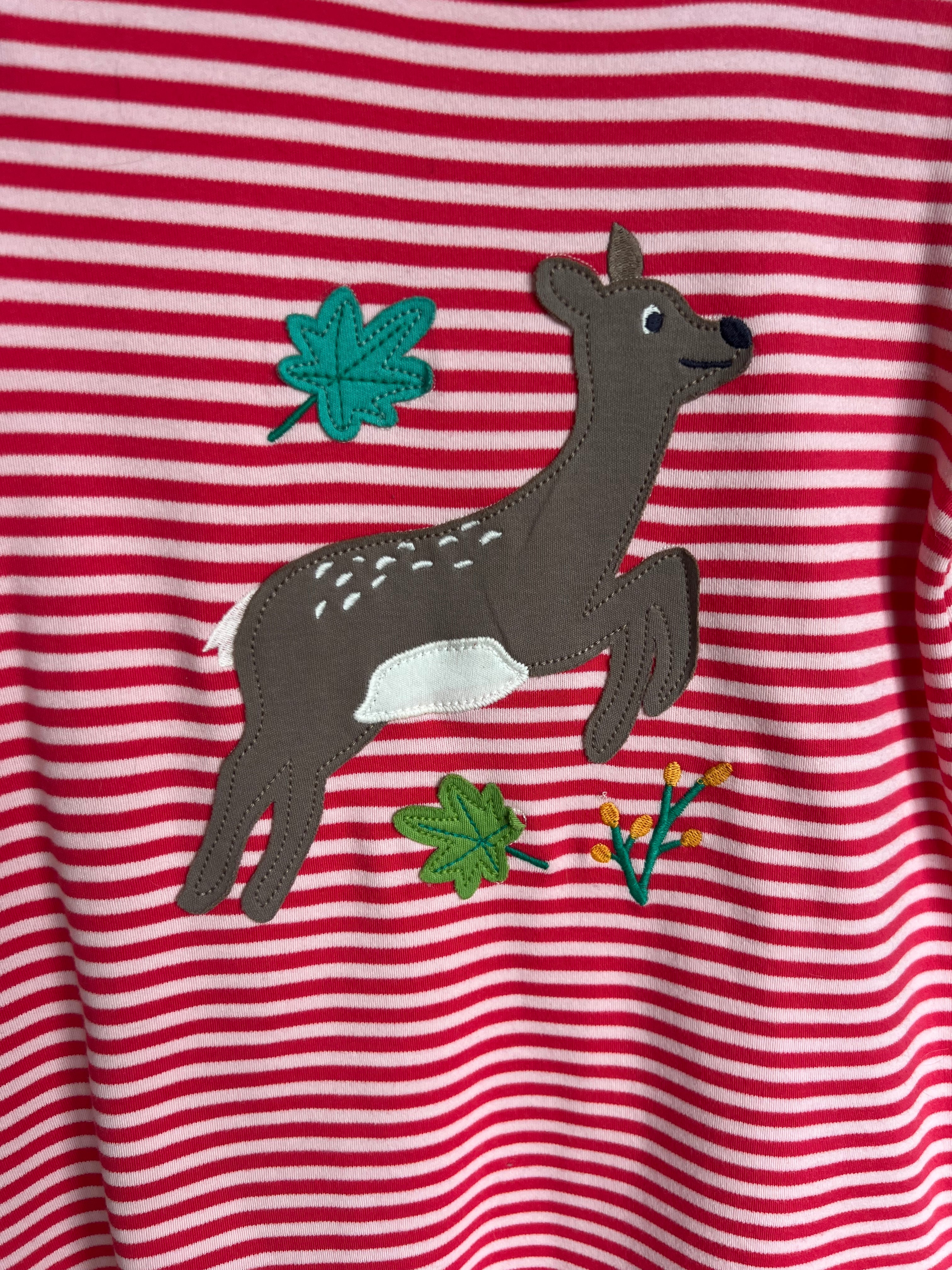Frugi Pink Stripe Deer T-Shirt Age 6-7 Years
