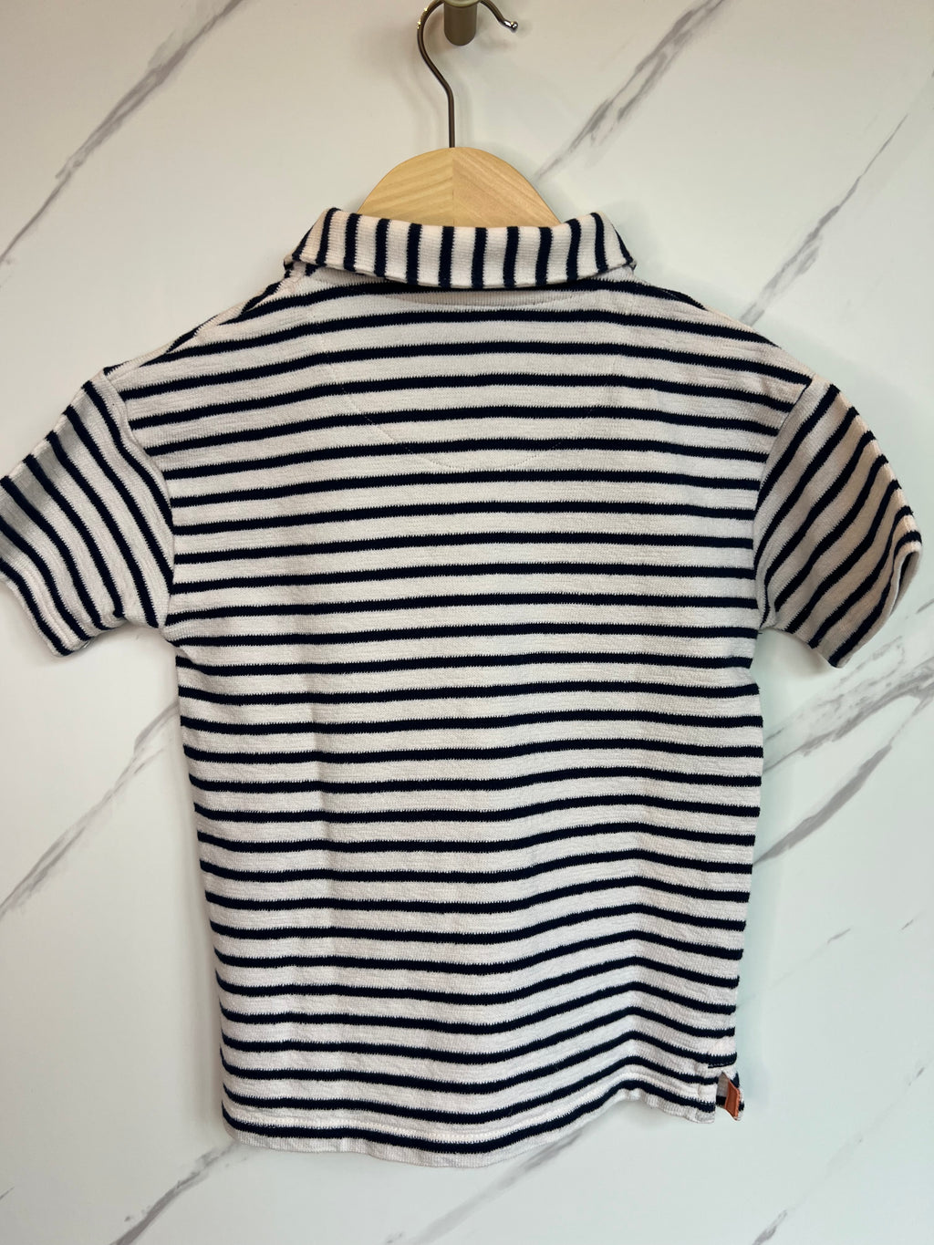 M&S Navy/White Striped Polo Shirt Age 3-4 Years