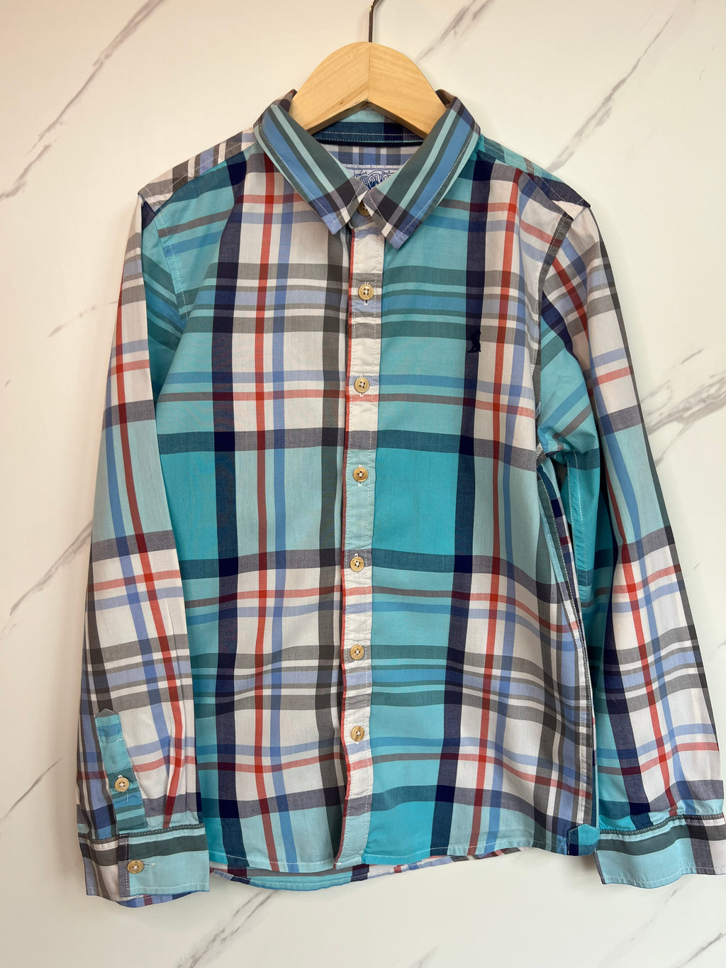 Joules Turquoise Checked Shirt Age 9-10 Years