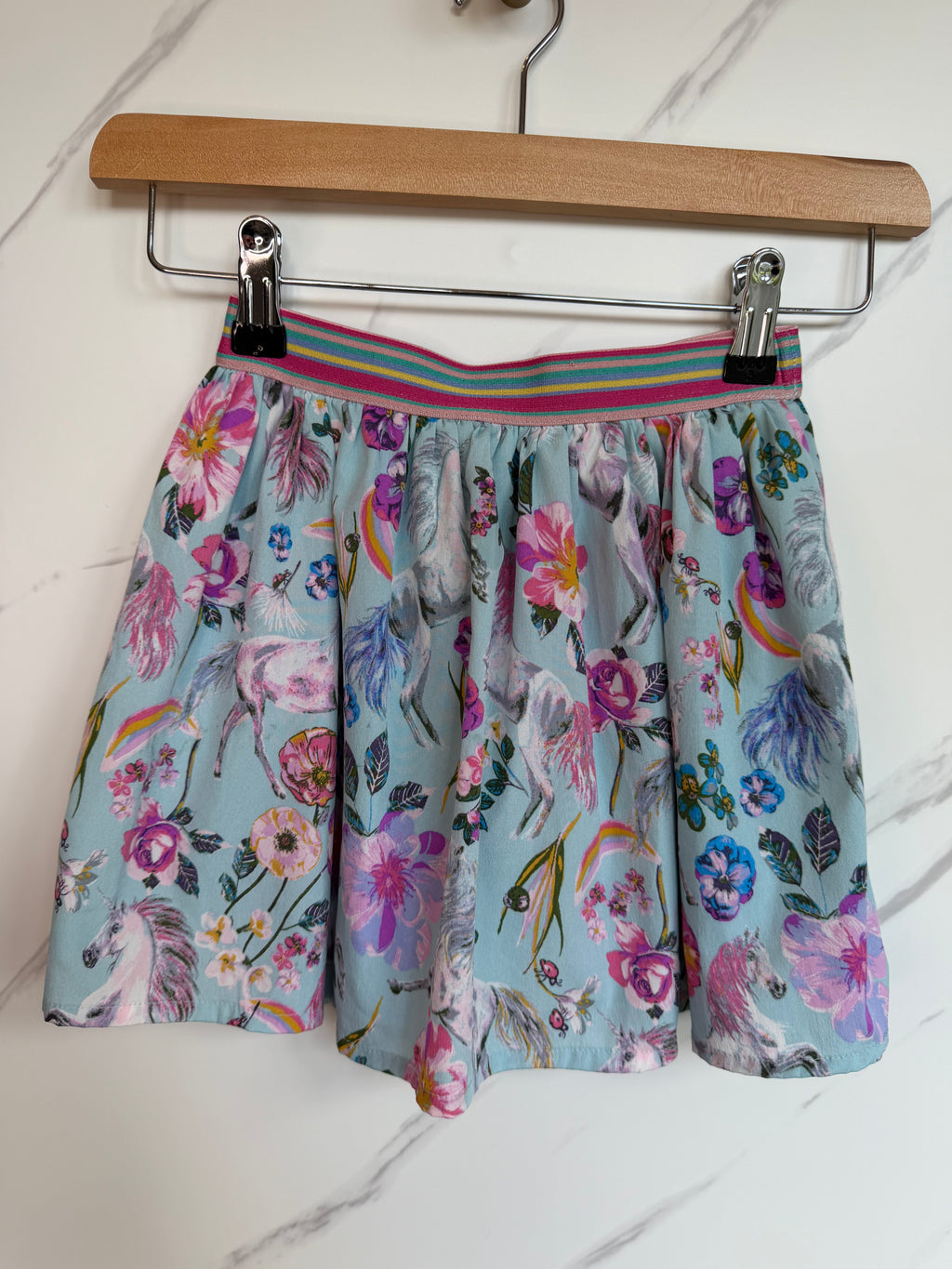 Monsoon Pale Blue Horses & Flowers Skirt Age 3-4 Years