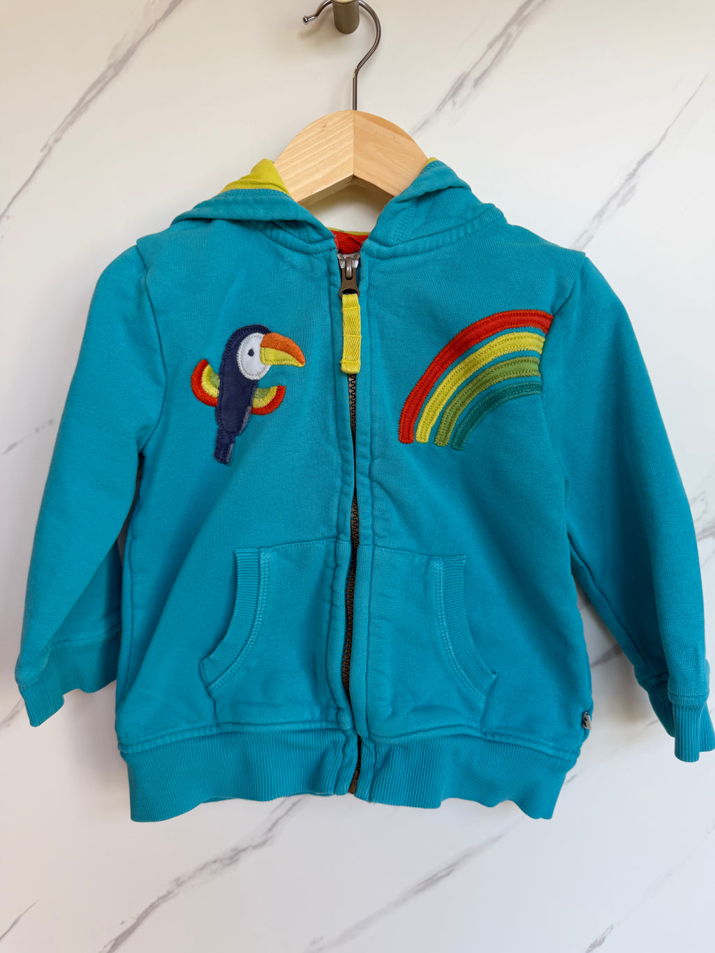 Frugi Turquoise Toucan & Rainbow Hooded Jacket Age 2-3 Years