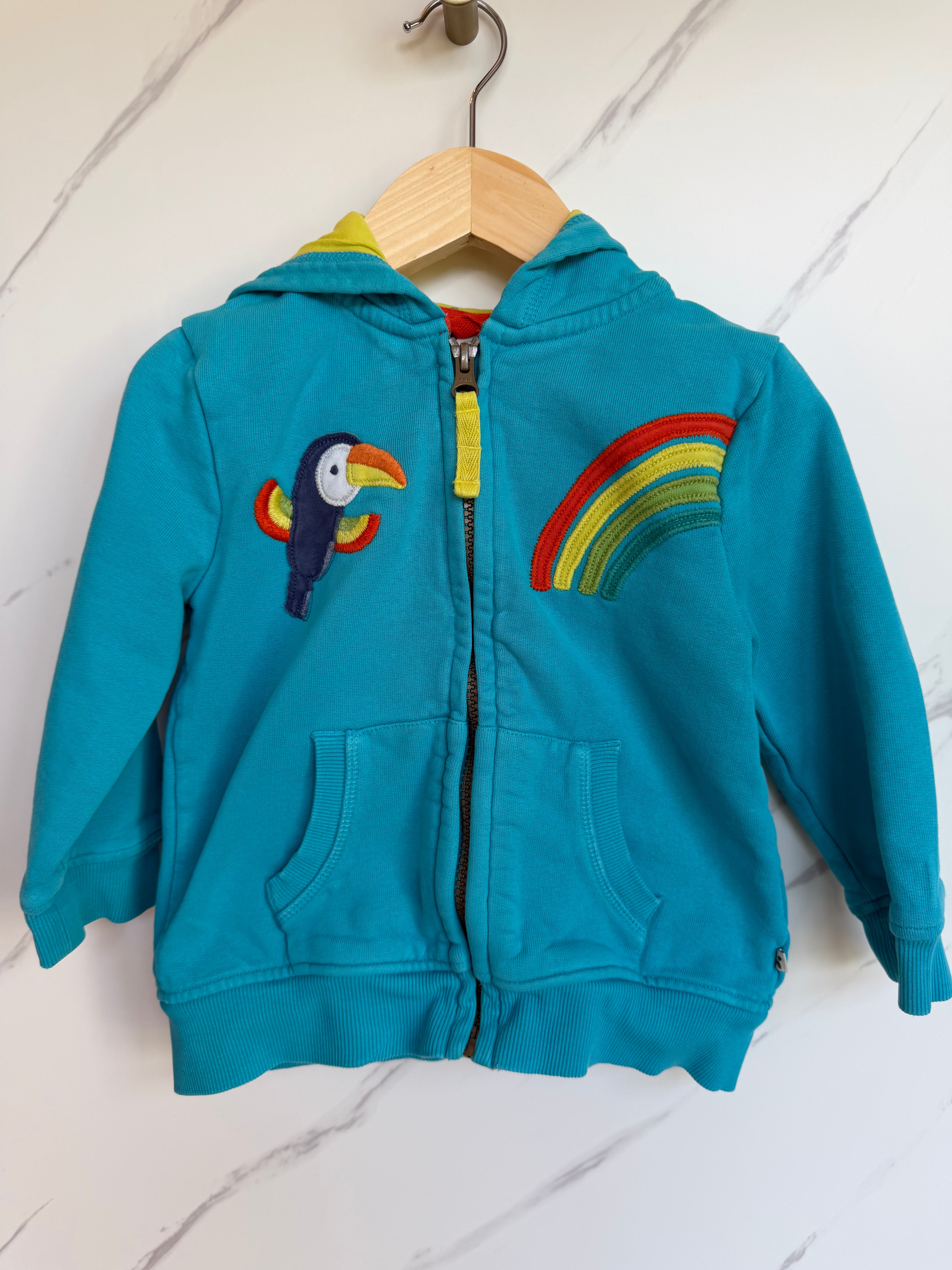 Frugi Turquoise Toucan & Rainbow Hooded Jacket Age 2-3 Years