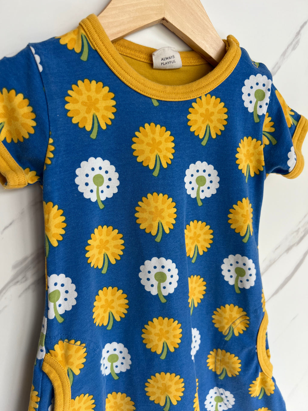 Maxomorra Blue & Yellow Dandelion Dress Age 18-24 months