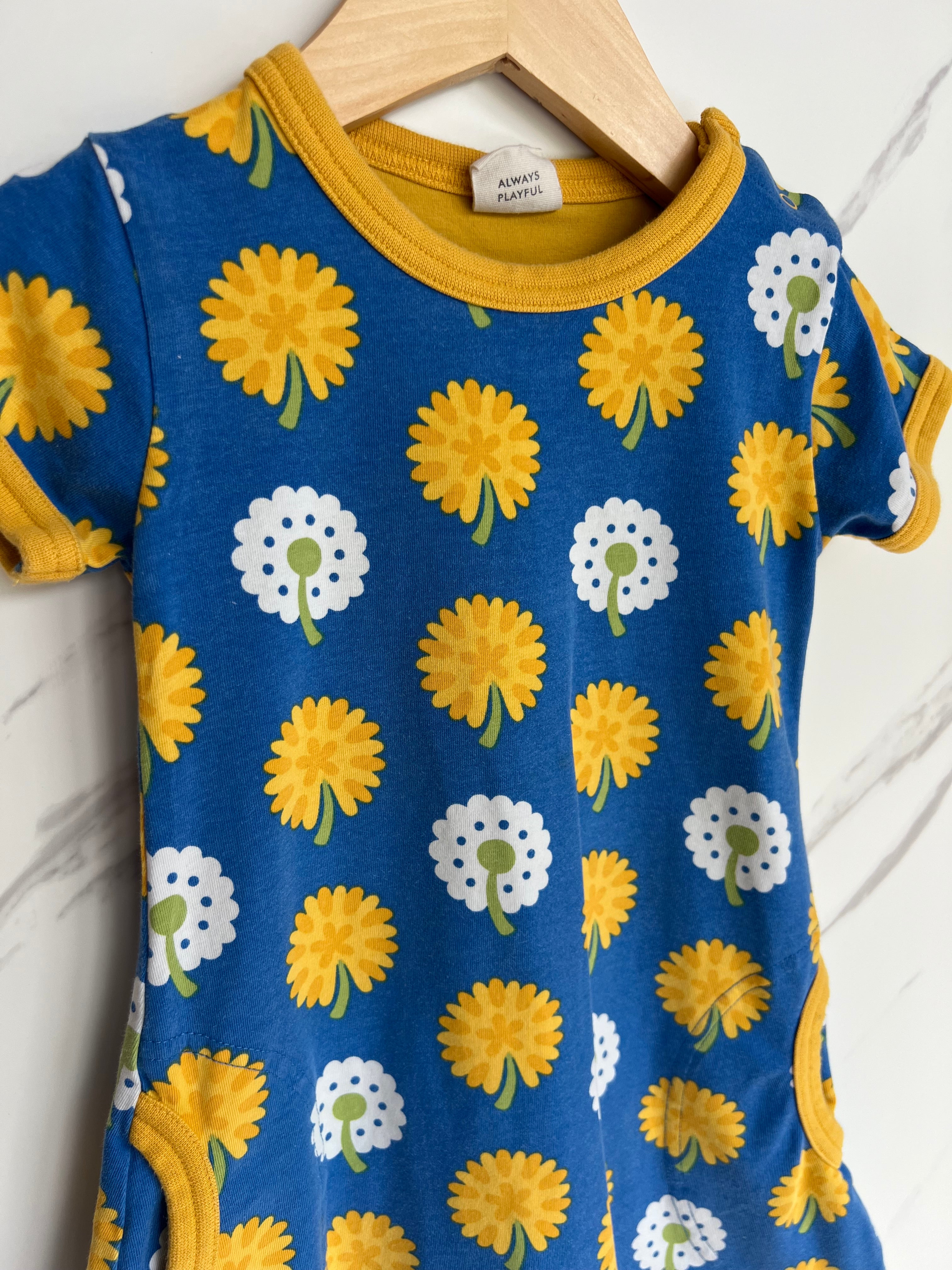 Maxomorra Blue & Yellow Dandelion Dress Age 18-24 months